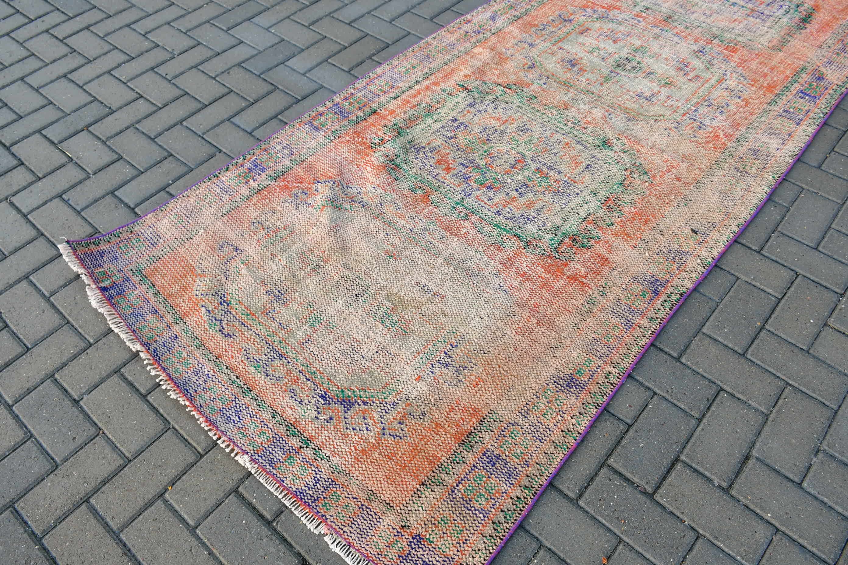 Stair Rugs, Nomadic Rugs, Turkish Rug, 4x10.5 ft Runner Rug, Vintage Rugs, Hallway Rug, Orange Moroccan Rug, Bedroom Rug