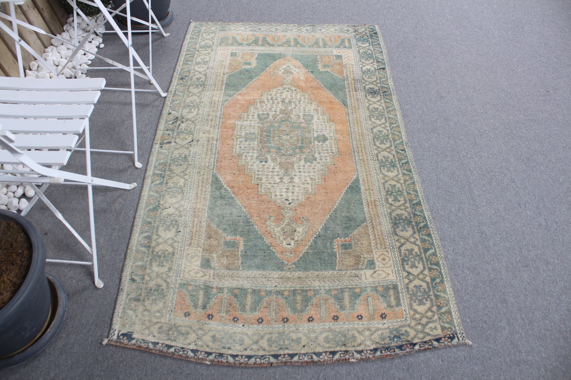 3,4x5,8 ft Aksan Halıları, Oryantal Halı, Yeşil Yatak Odası Halısı, Giriş Halıları, Vintage Halı, Giriş Halısı, Türk Halısı, Mutfak Halısı, Fas Halısı