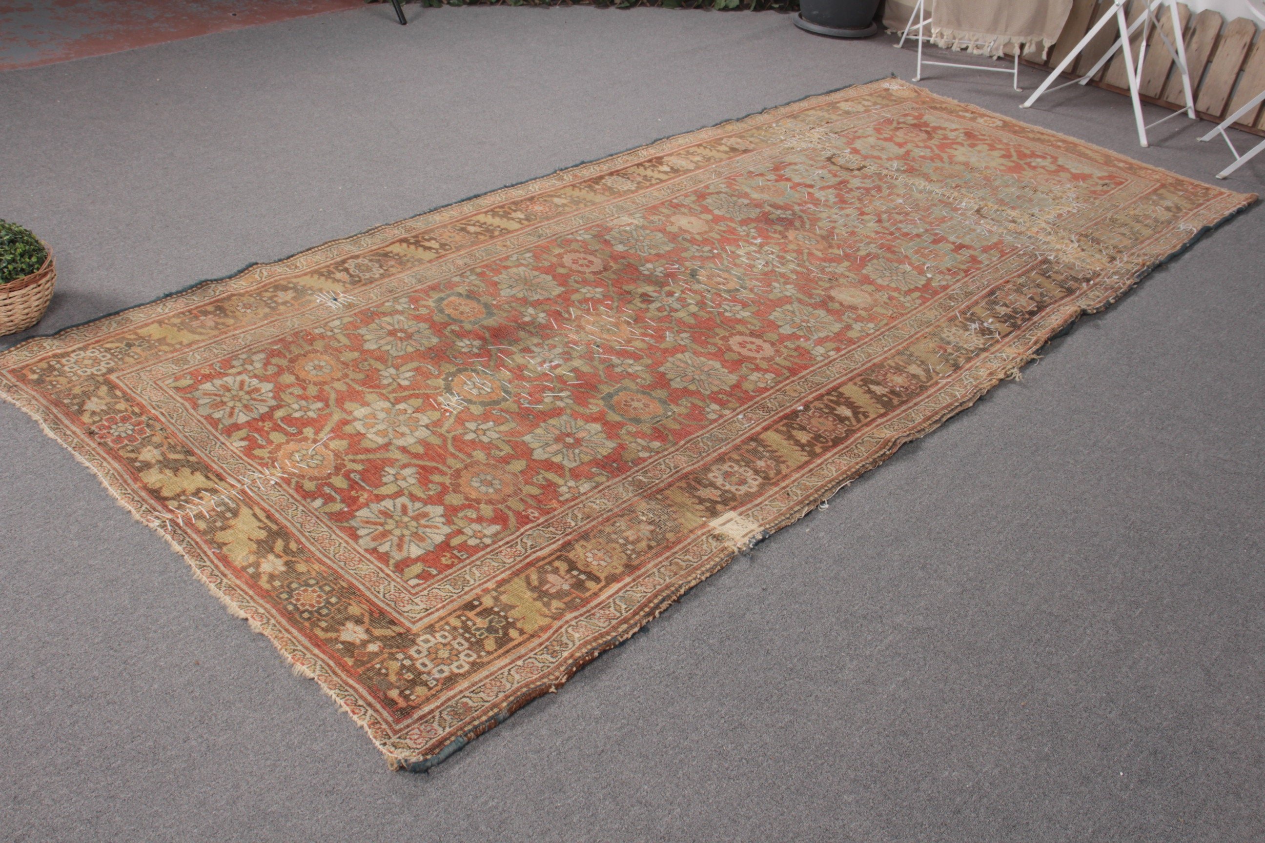 Vintage Rug, Bedroom Rug, Salon Rugs, Yellow Oriental Rug, Living Room Rugs, Wedding Rug, 4.4x10.2 ft Large Rug, Turkish Rug