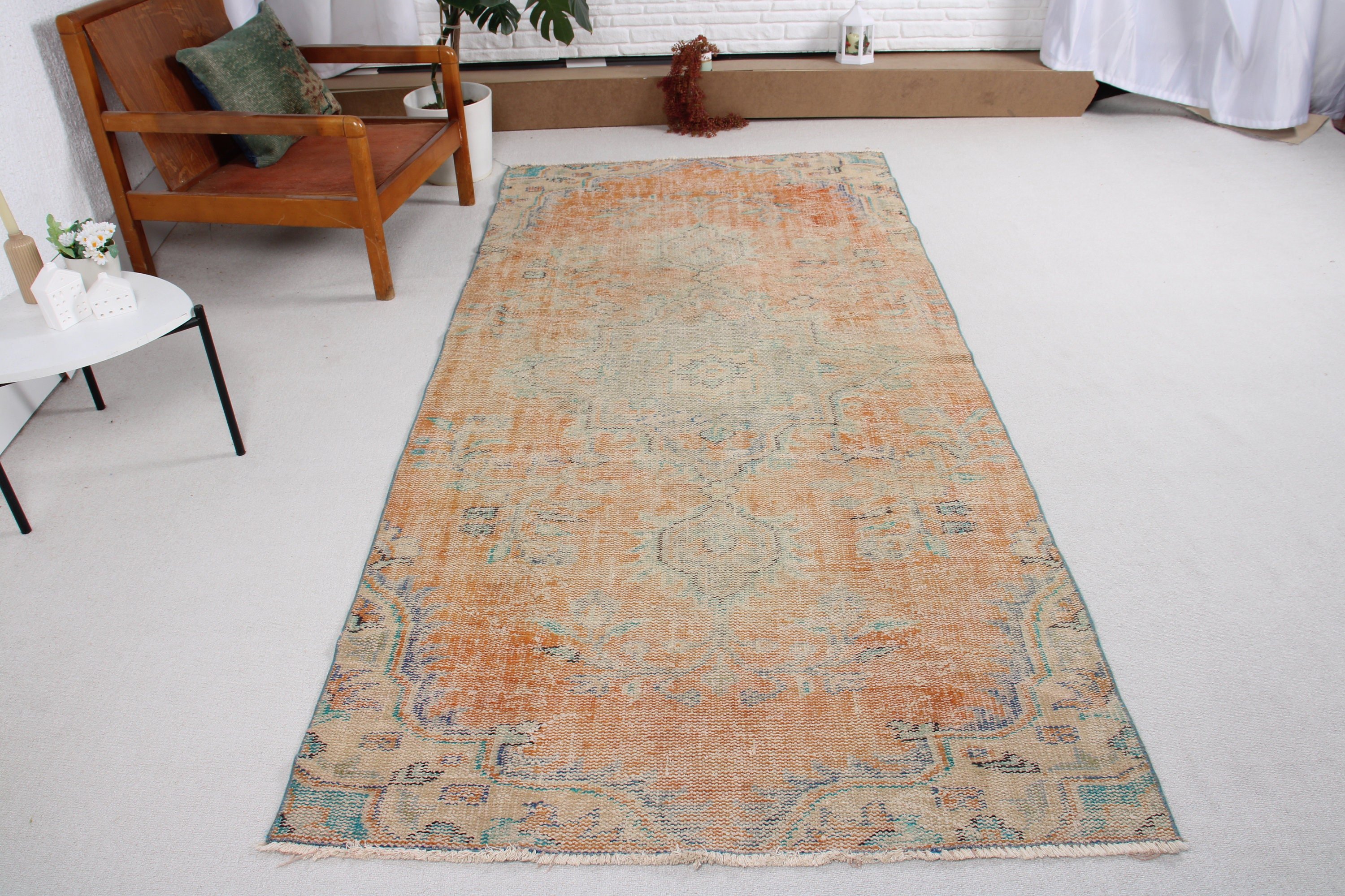 Flatweave Rug, Vintage Decor Rug, Orange Boho Rugs, Cool Rug, Nursery Rug, Oushak Area Rug, Vintage Rugs, 4.2x8.7 ft Area Rug, Turkish Rugs