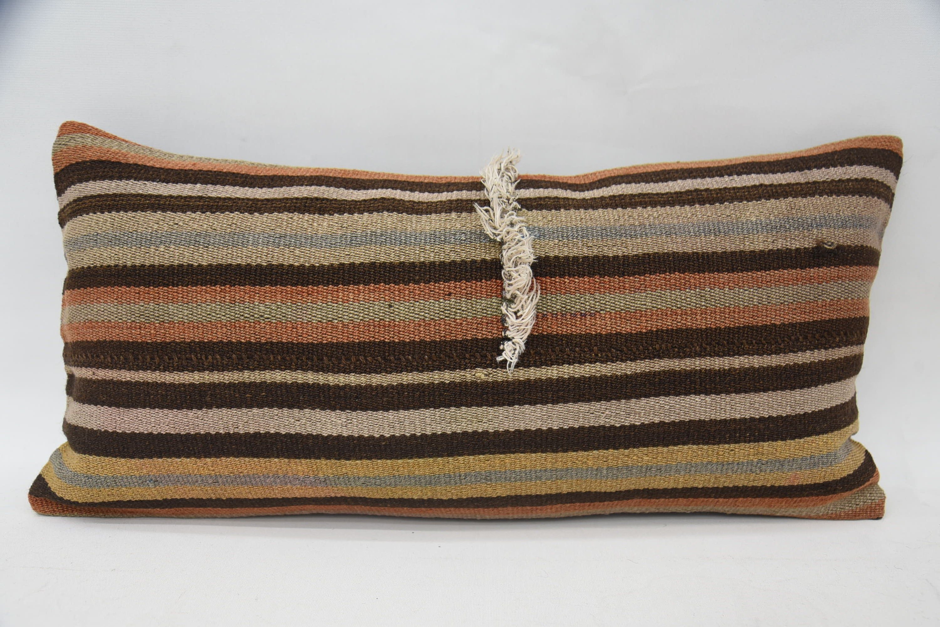 Kanepe Yastık, Vintage Kilim Yastık, Türk Kilim Yastık, 12"x24" Kahverengi Yastık Kılıfı, El Dokuma Yastık Kılıfı Minder