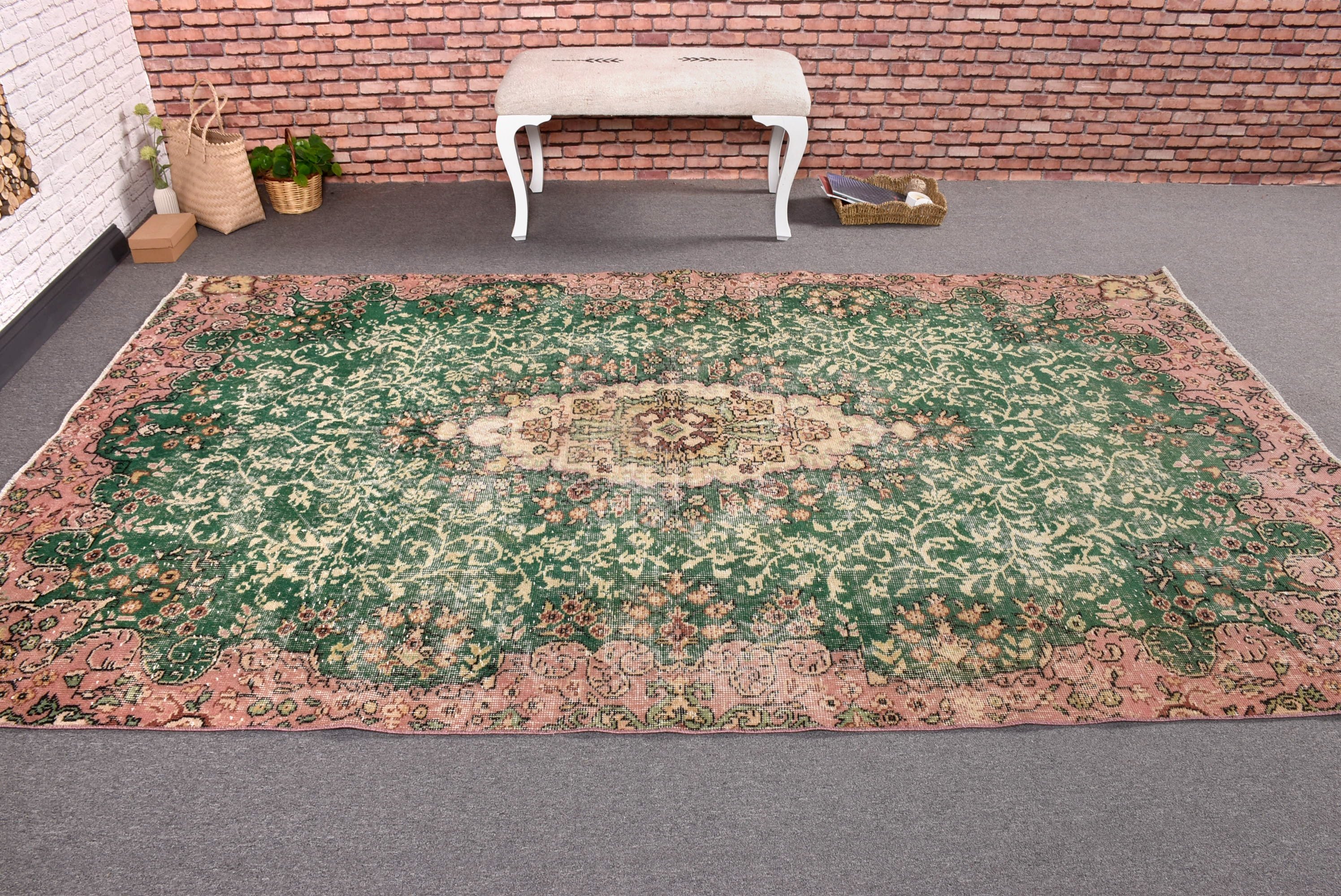 Yatak Odası Halıları, Oushak Halısı, Büyük Boho Halıları, Vintage Halı, Aztek Halıları, Yeşil Geometrik Halılar, Oryantal Halılar, 5,5x9,4 ft Büyük Halı, Türk Halıları