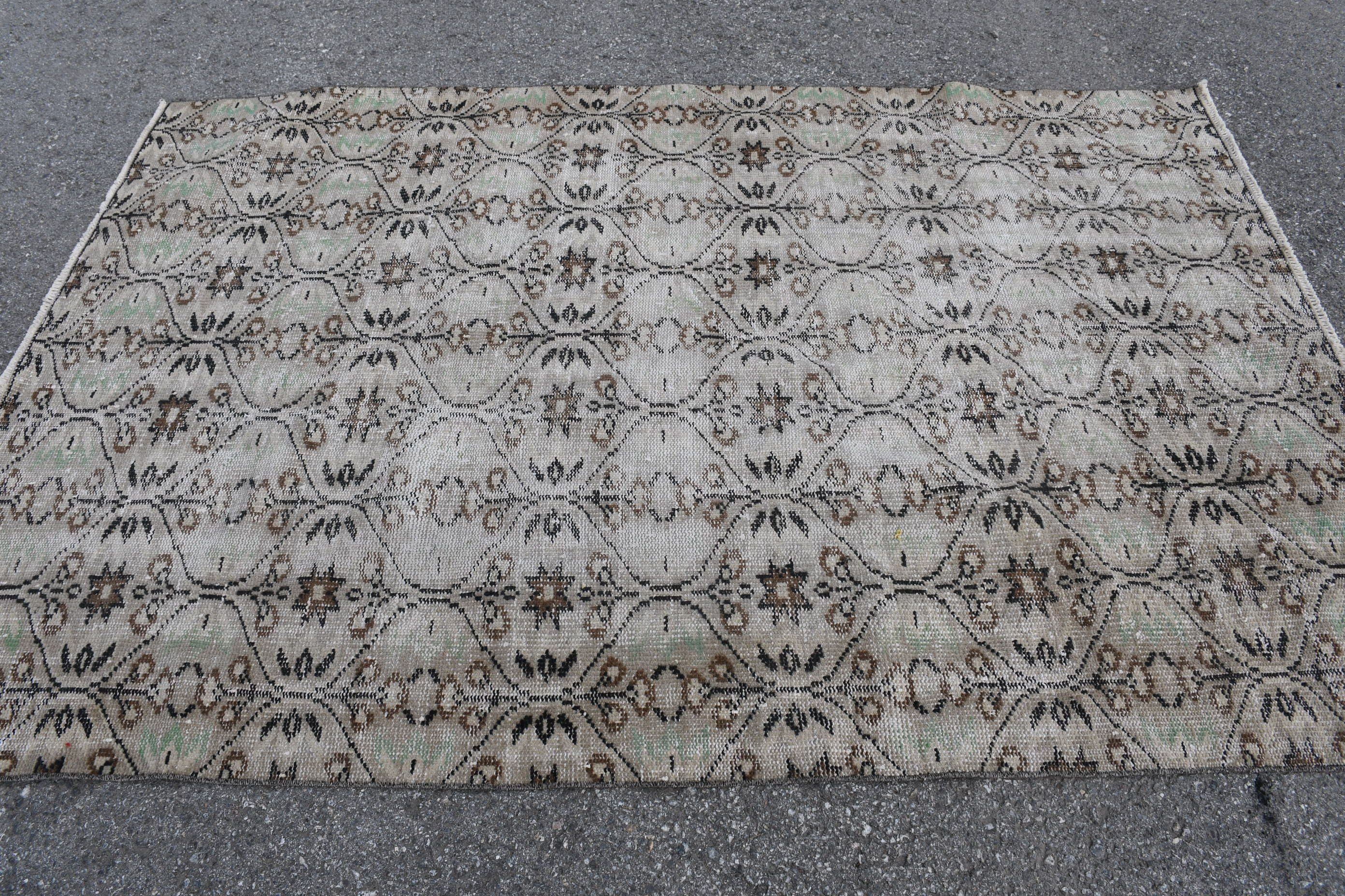 Brown Cool Rug, Indoor Rug, Abstract Rug, Vintage Rug, Turkish Rugs, Rugs for Bedroom, Cool Rugs, 4.9x7.3 ft Area Rug