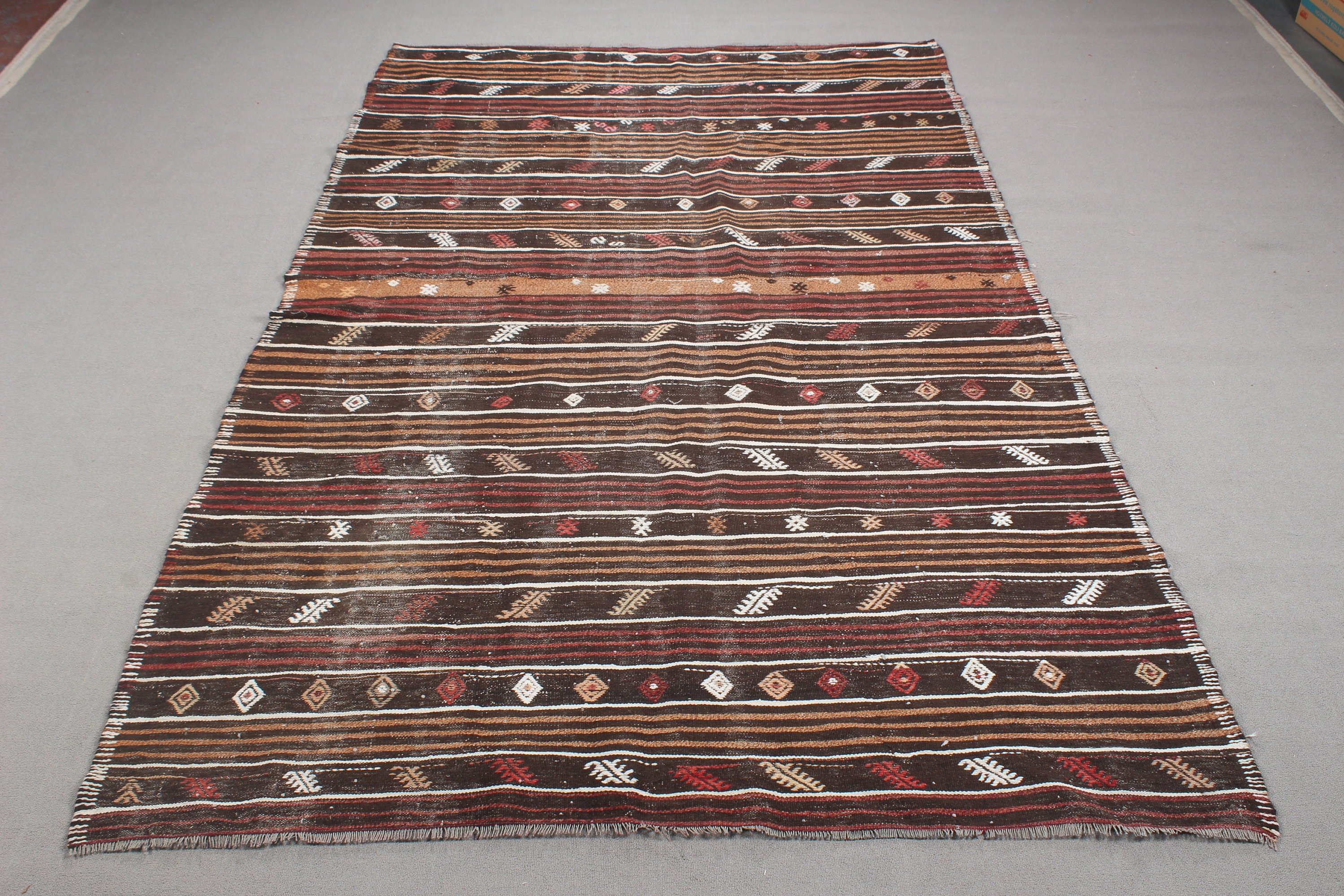 Antika Halı, Türk Halısı, Vintage Halı, Büyük Boho Halıları, Kilim, Büyük Vintage Halı, Lüks Halılar, Kahverengi Yer Halısı, 6x9.7 ft Büyük Halılar