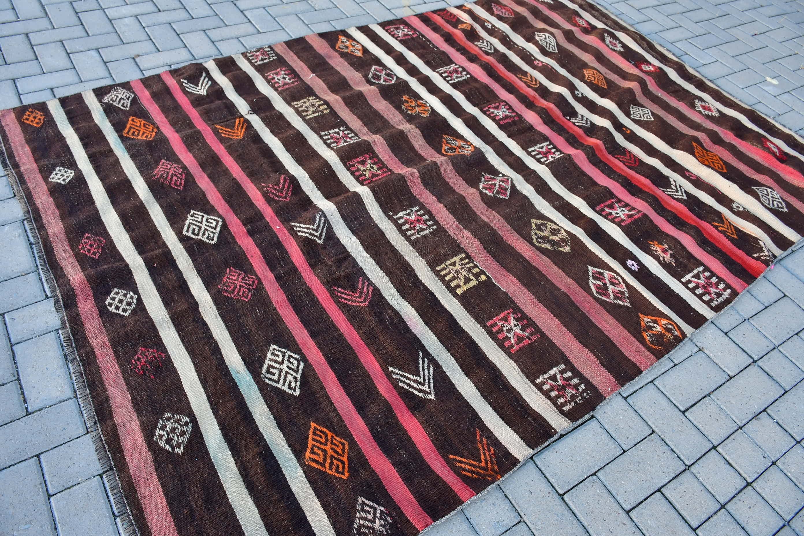 Bohemian Rug, 5.9x8.8 ft Large Rugs, Vintage Rugs, Brown Floor Rug, Bedroom Rug, Anatolian Rugs, Turkish Rug, Kilim, Living Room Rug