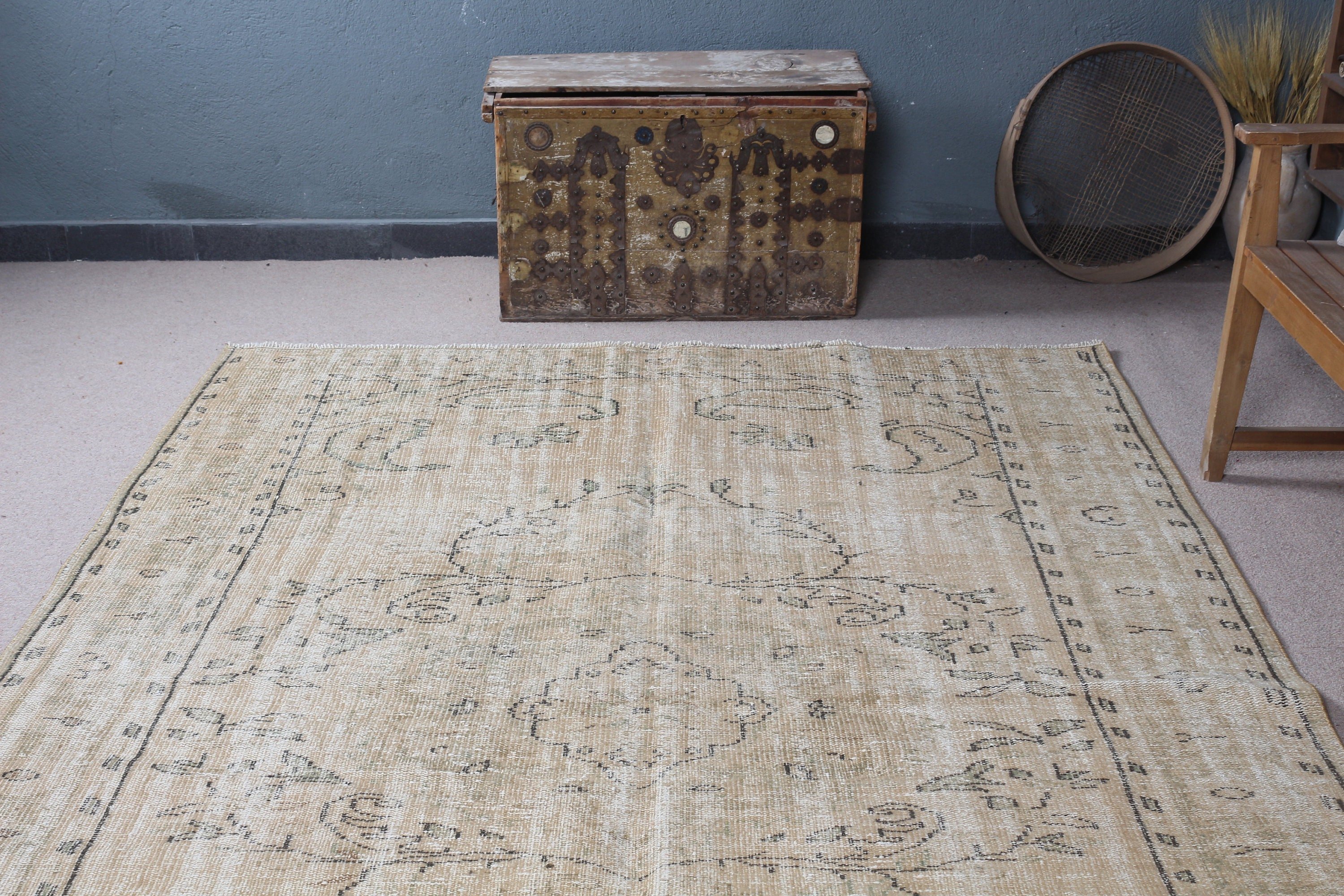 6.4x8.7 ft Large Rug, Living Room Rug, Vintage Rug, Aztec Rug, Bedroom Rug, Floor Rugs, Anatolian Rug, Turkish Rug, Beige Moroccan Rug