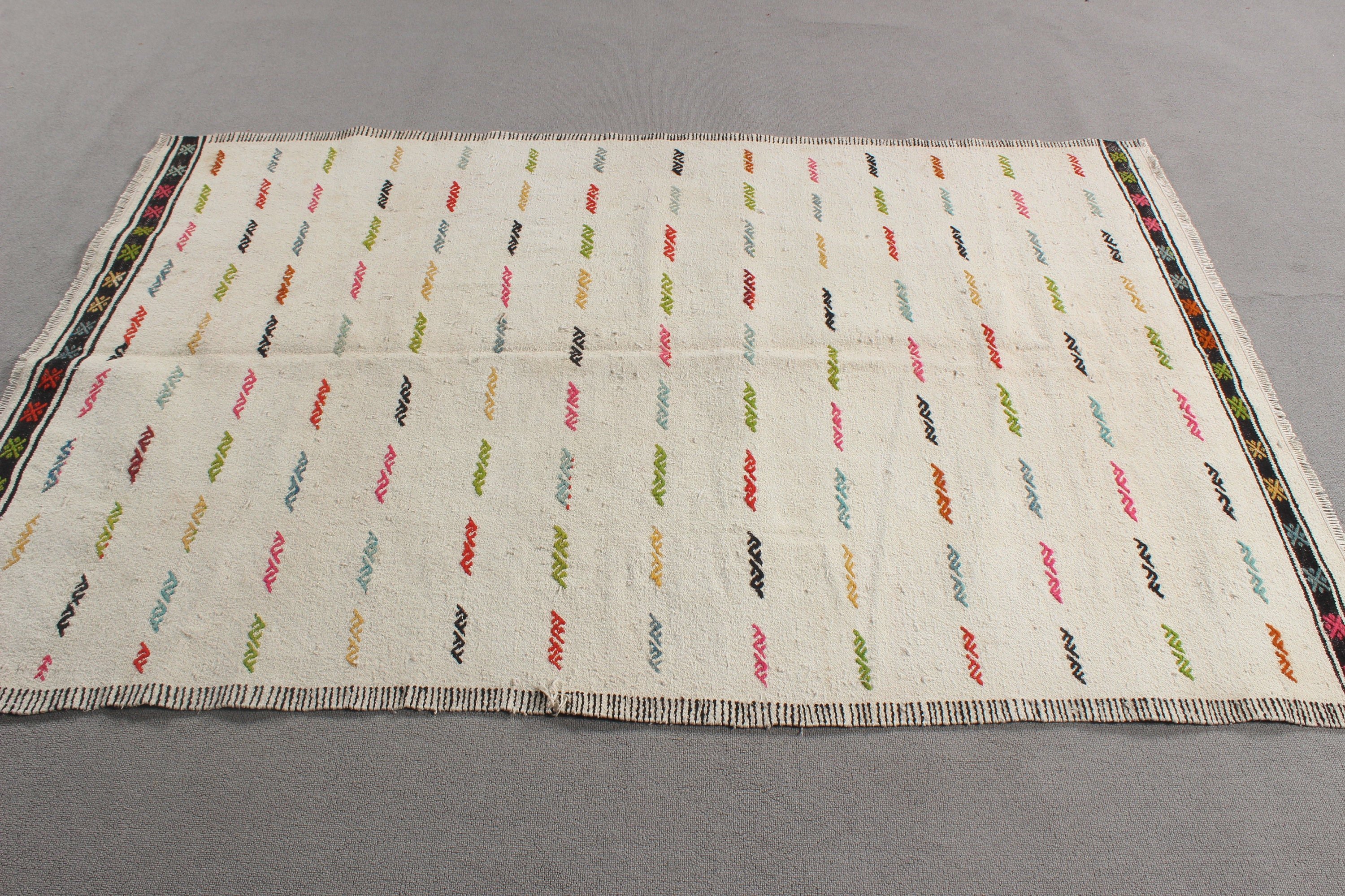 Kilim, Boho Bölge Halıları, Modern Halı, Türk Halıları, Oturma Odası Halısı, Bej Modern Halı, 4.4x6.4 ft Alan Halısı, Vintage Halılar