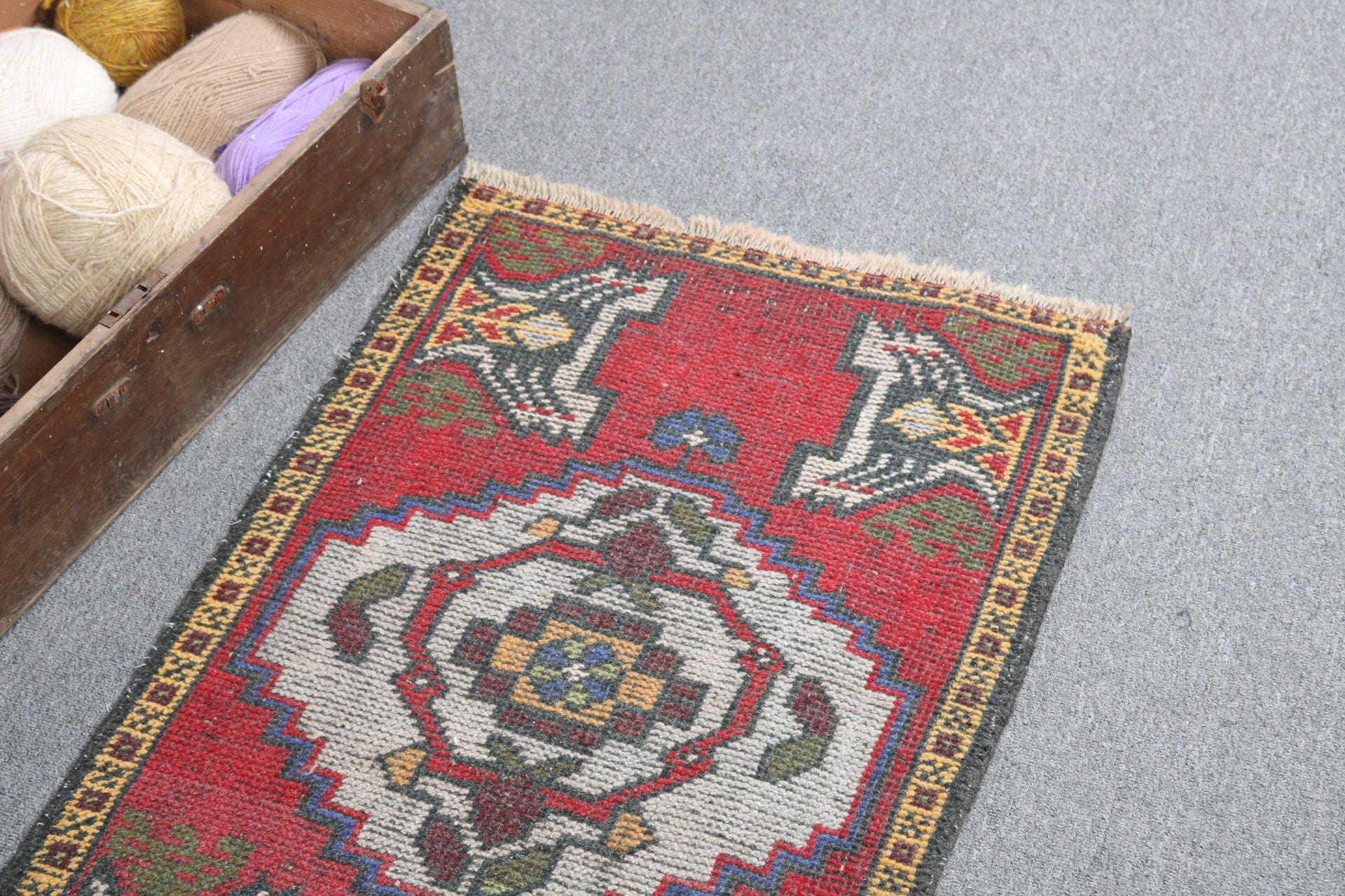 Vintage Halı, Mutfak Halısı, Giriş Halıları, Türk Halıları, Boho Halısı, Giriş Halıları, Kapı Paspas Halıları, 1.8x2.9 ft Küçük Halı, Yün Halı, Kırmızı Modern Halı