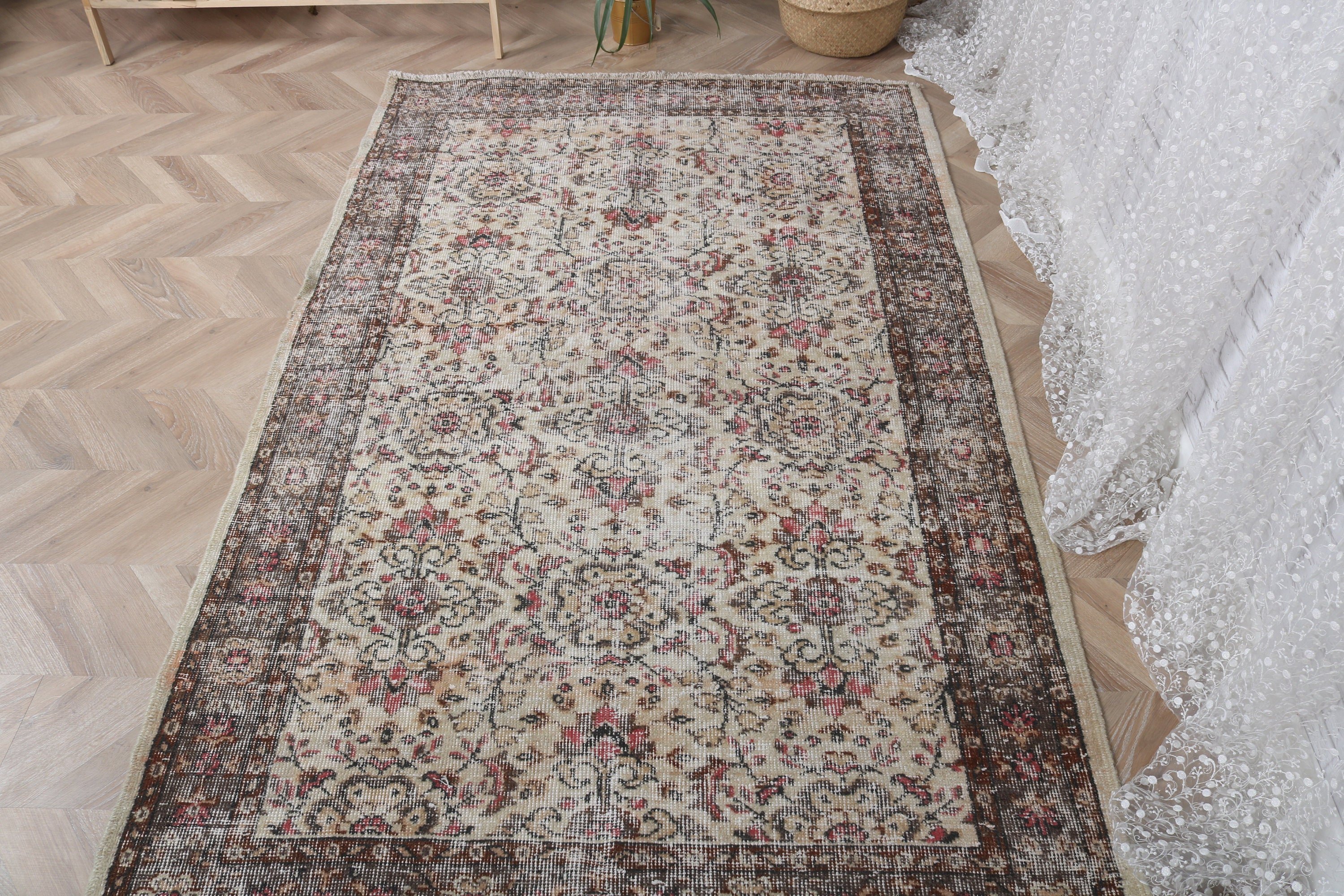 Rugs for Area, Turkish Rug, Vintage Rug, Floor Rug, Luxury Rug, 4.2x6.6 ft Area Rugs, Artistic Rug, Bedroom Rugs, Beige Antique Rug