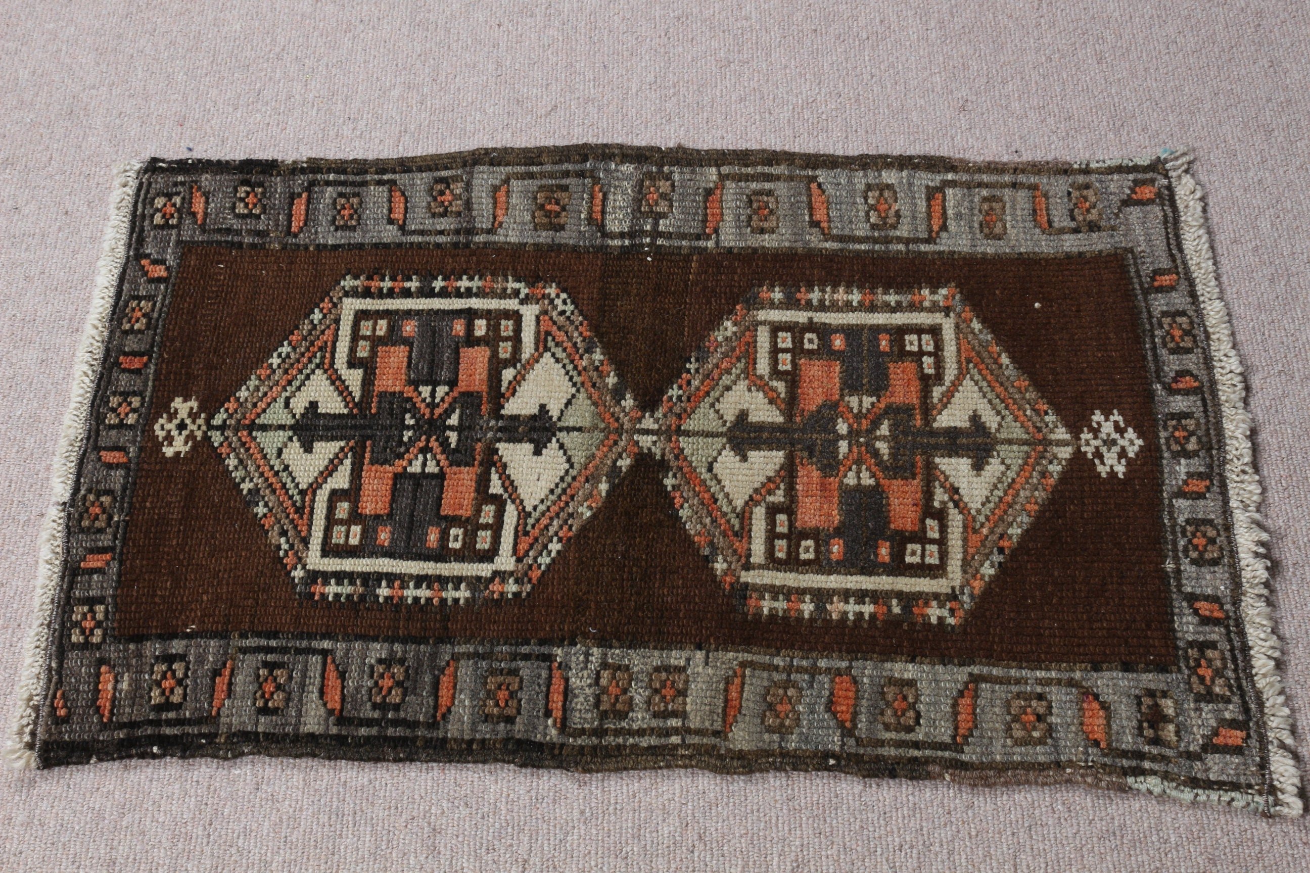 Entry Rug, Brown Moroccan Rug, Anatolian Rugs, Turkish Rug, Vintage Rug, 1.8x2.8 ft Small Rug, Flatweave Rugs, Kitchen Rugs, Oriental Rug