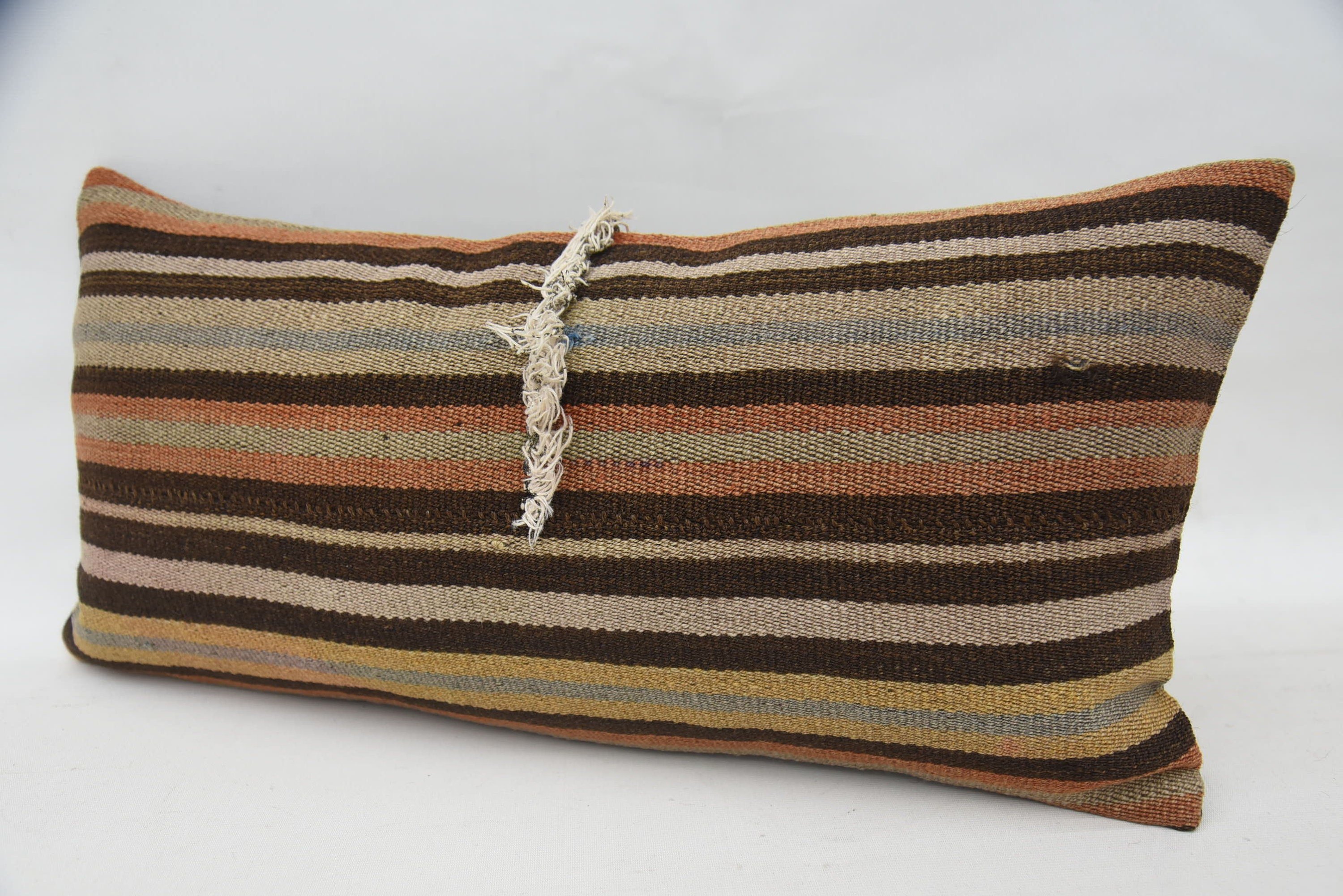 Kanepe Yastık, Vintage Kilim Yastık, Türk Kilim Yastık, 12"x24" Kahverengi Yastık Kılıfı, El Dokuma Yastık Kılıfı Minder