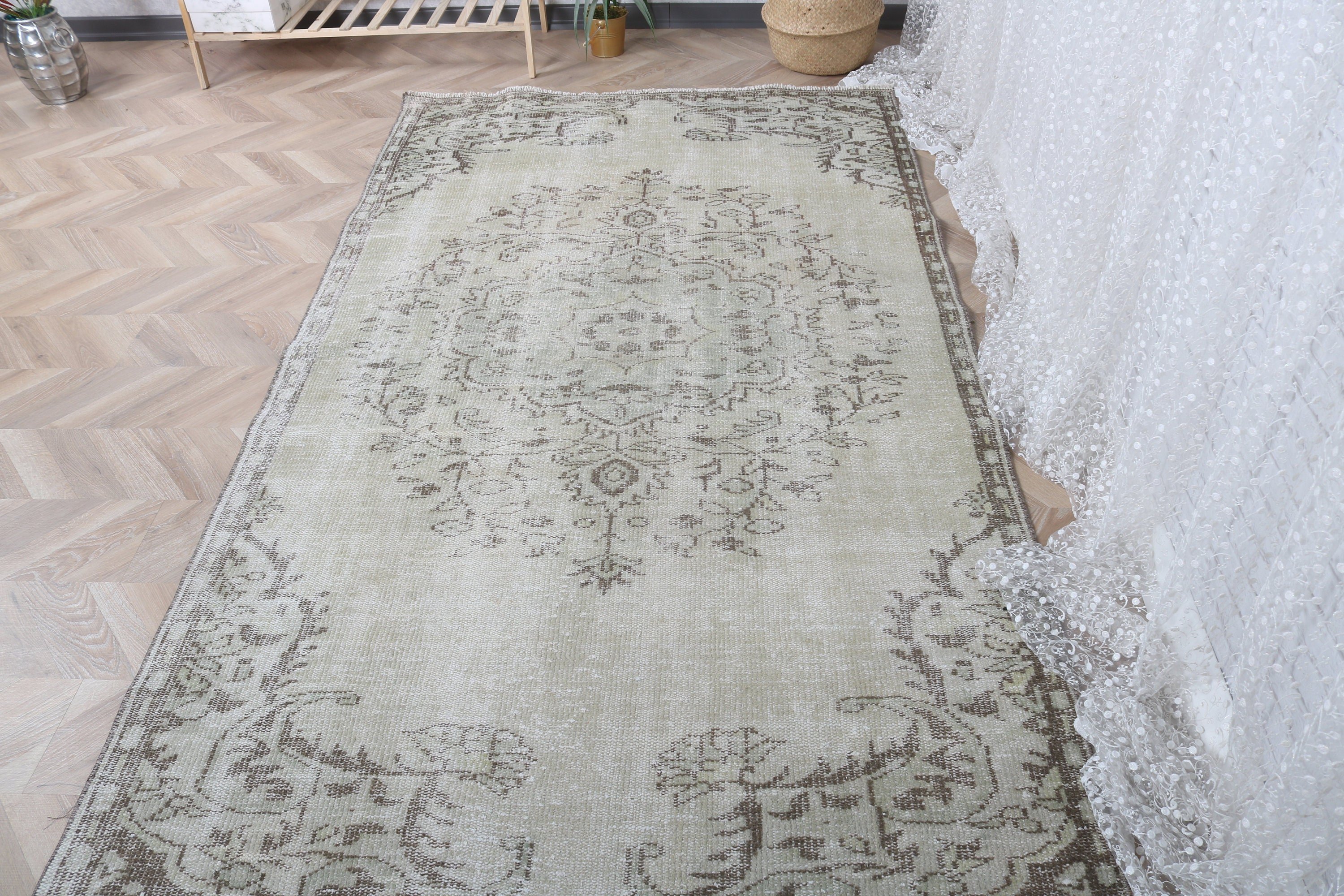 Vintage Halılar, Oushak Bölge Halısı, Modern Halılar, Alan Halıları, 4,6x8,3 ft Alan Halısı, Soğuk Halı, Türk Halısı, Yeşil Antika Halılar, Yatak Odası Halısı