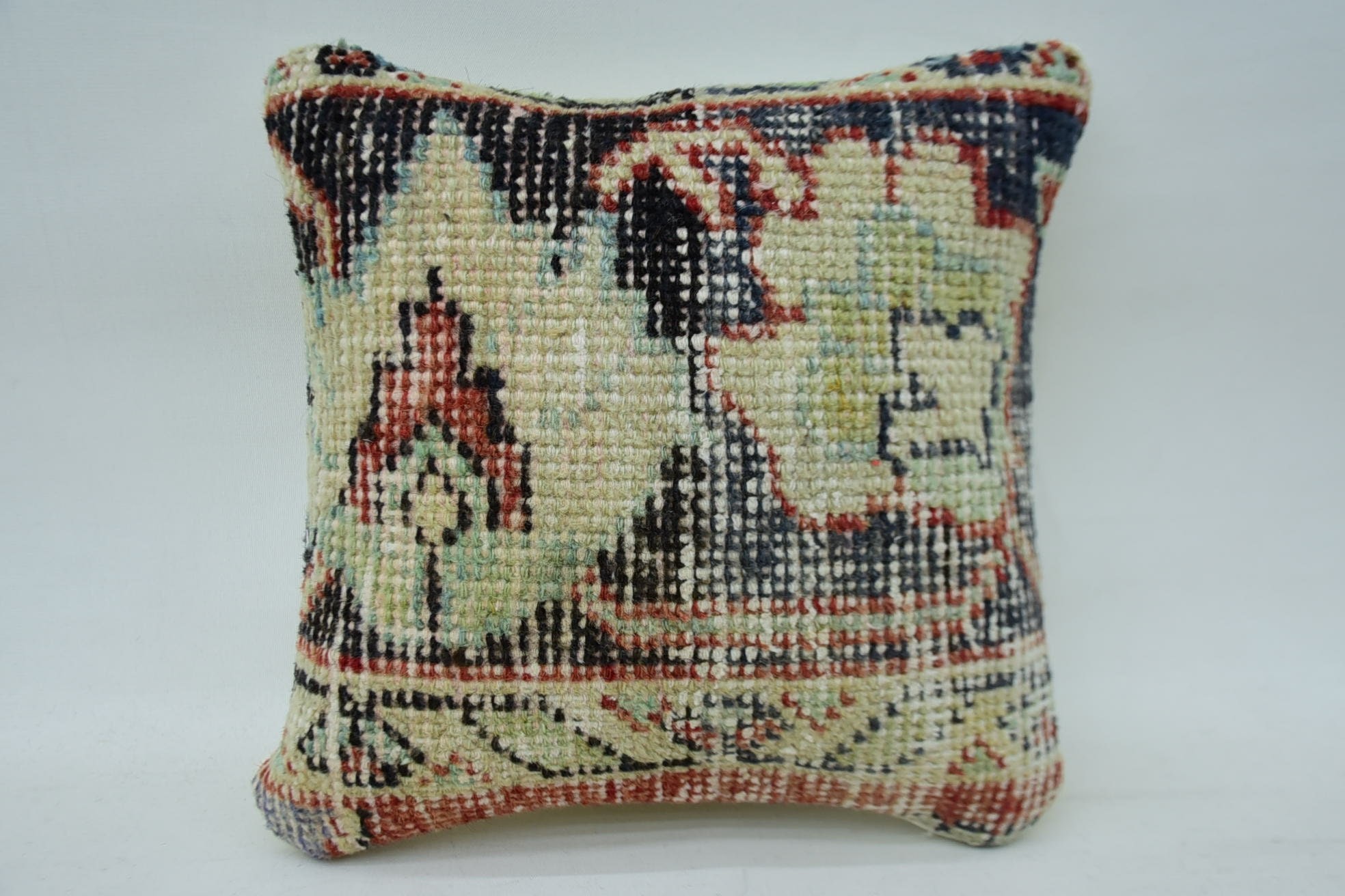 Ethnical Kilim Rug Pillow, Turkish Pillow, Tribal Pillow Case, Vintage Kilim Pillow, 12"x12" Beige Cushion Case