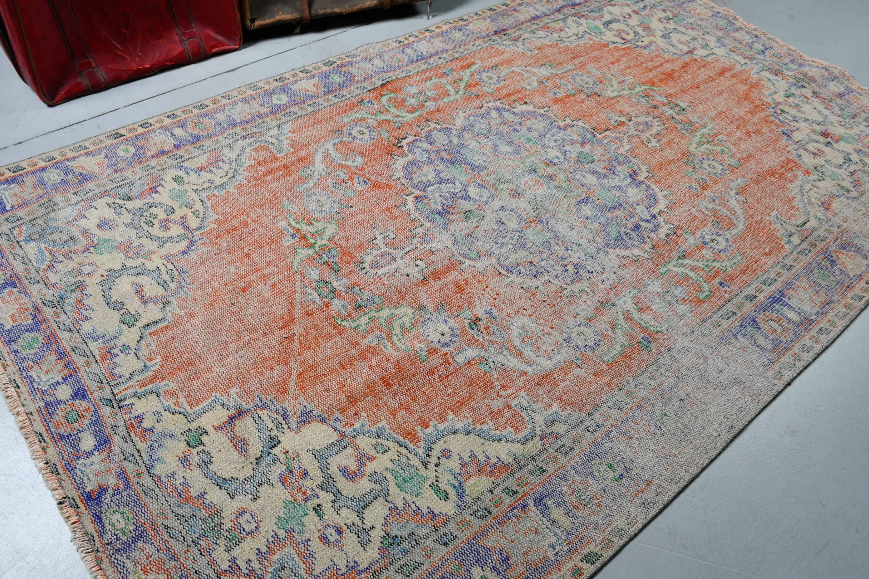 Turuncu Fas Halısı, 5.4x8.7 ft Büyük Halı, Yurt Halısı, Yün Halı, Salon Halısı, Türk Halıları, Vintage Halı, Anadolu Halısı, Oturma Odası Halısı