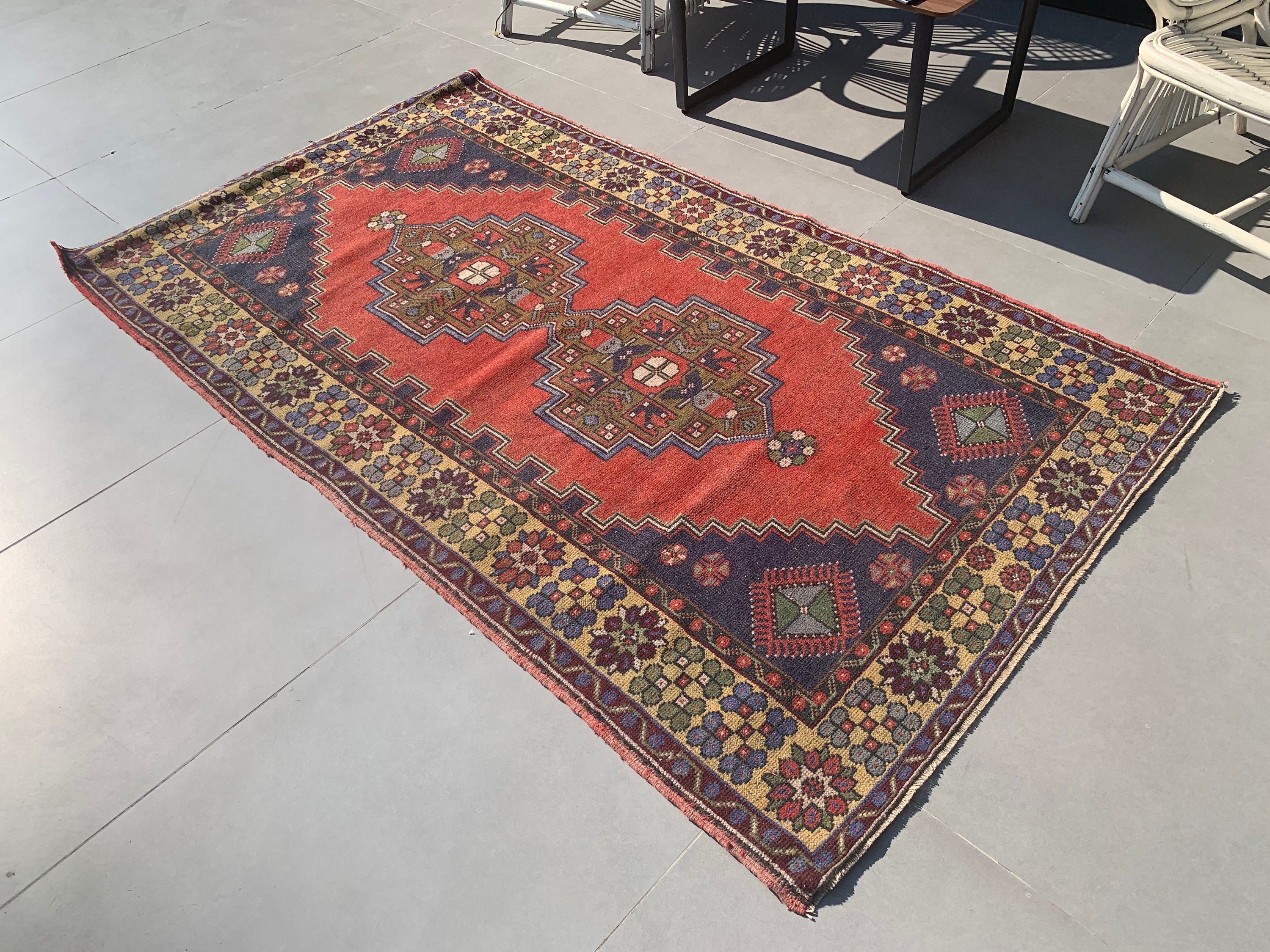 Wool Rug, Floor Rug, Red  4x7.2 ft Area Rugs, Old Rug, Indoor Rugs, Turkish Rug, Rugs for Nursery, Vintage Rugs, Moroccan Rugs