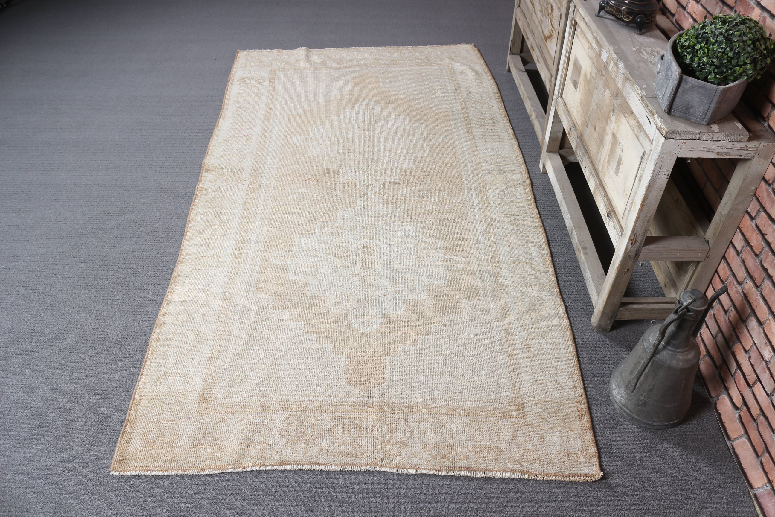 Brown Bedroom Rug, Office Rug, Turkish Rug, Home Decor Rugs, Vintage Rug, 3.8x7.1 ft Area Rug, Indoor Rugs, Oushak Rug, Rugs for Bedroom