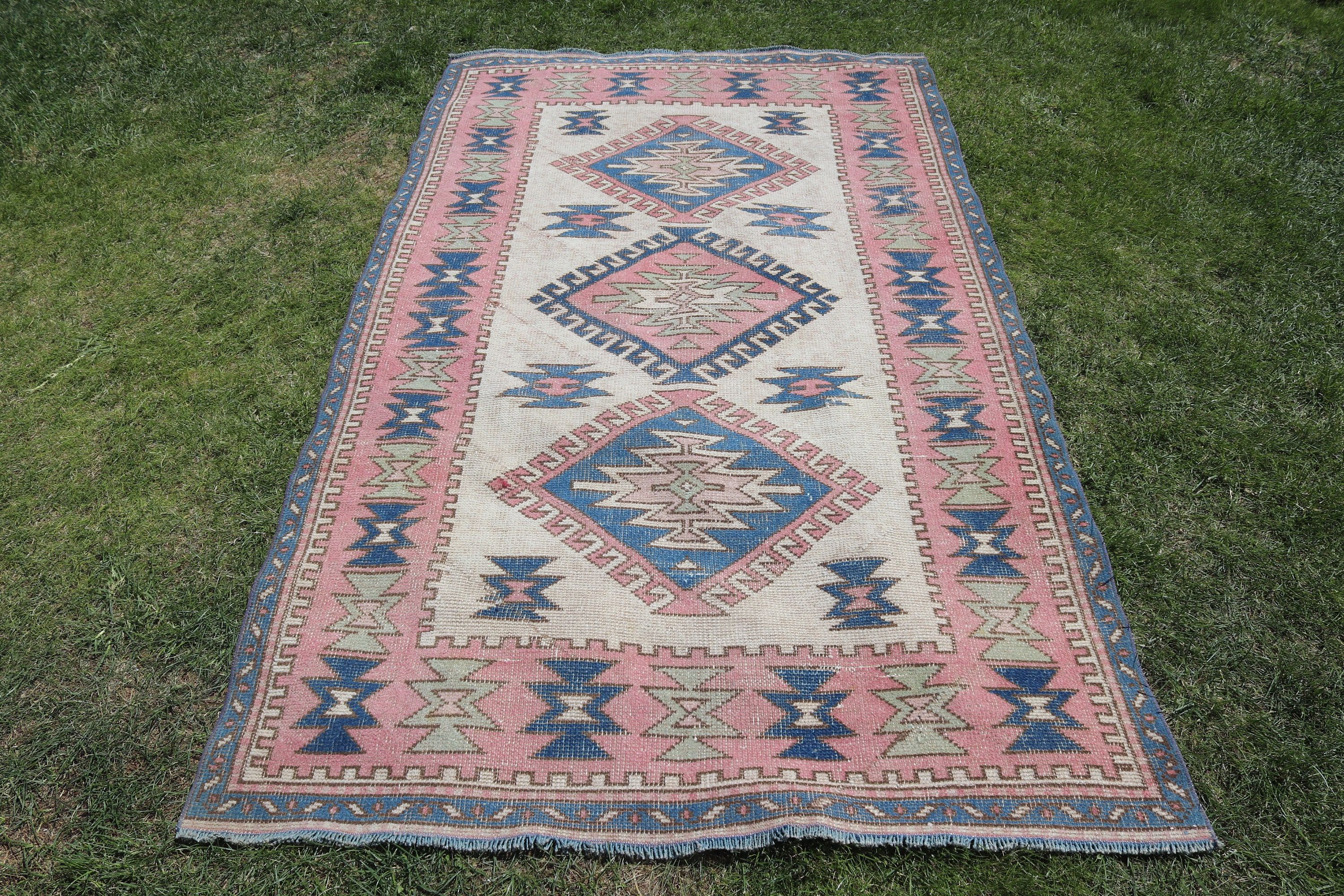 Düz Dokuma Halı, Vintage Halı, Boho Alan Halıları, Pembe Modern Halılar, 4.1x6.9 ft Alan Halısı, Yatak Odası Halıları, Etnik Halı, Türk Halısı, Oushak Alan Kilimi