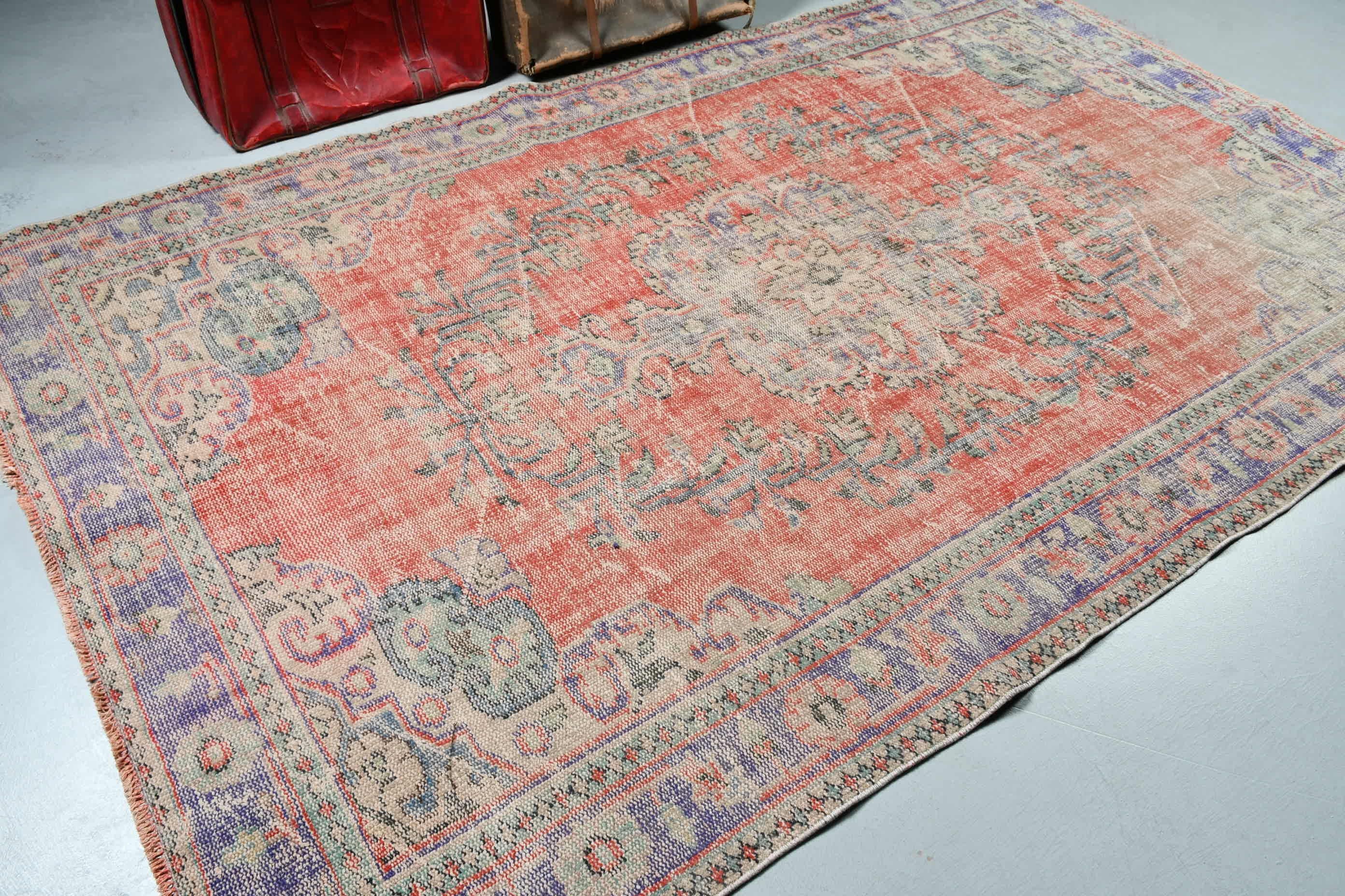 Living Room Rug, Vintage Rugs, Cool Rug, Salon Rugs, Red  5.9x9.6 ft Large Rugs, Rugs for Salon, Turkish Rug