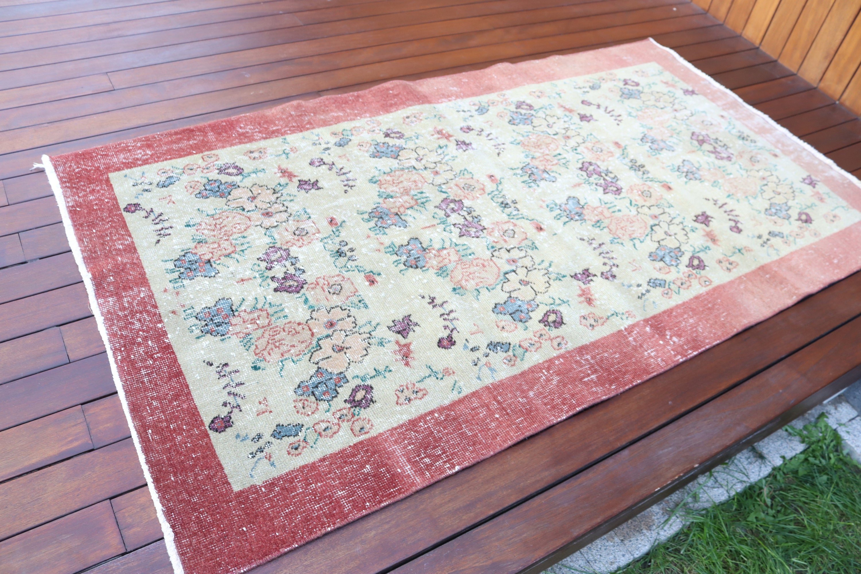 3,5x6,3 ft Aksan Halı, Yeşil Soğuk Halı, Bohem Halı, Boho Halı, Giriş Halıları, Dekoratif Halılar, Vintage Halı, Nötr Halı, Türk Halıları