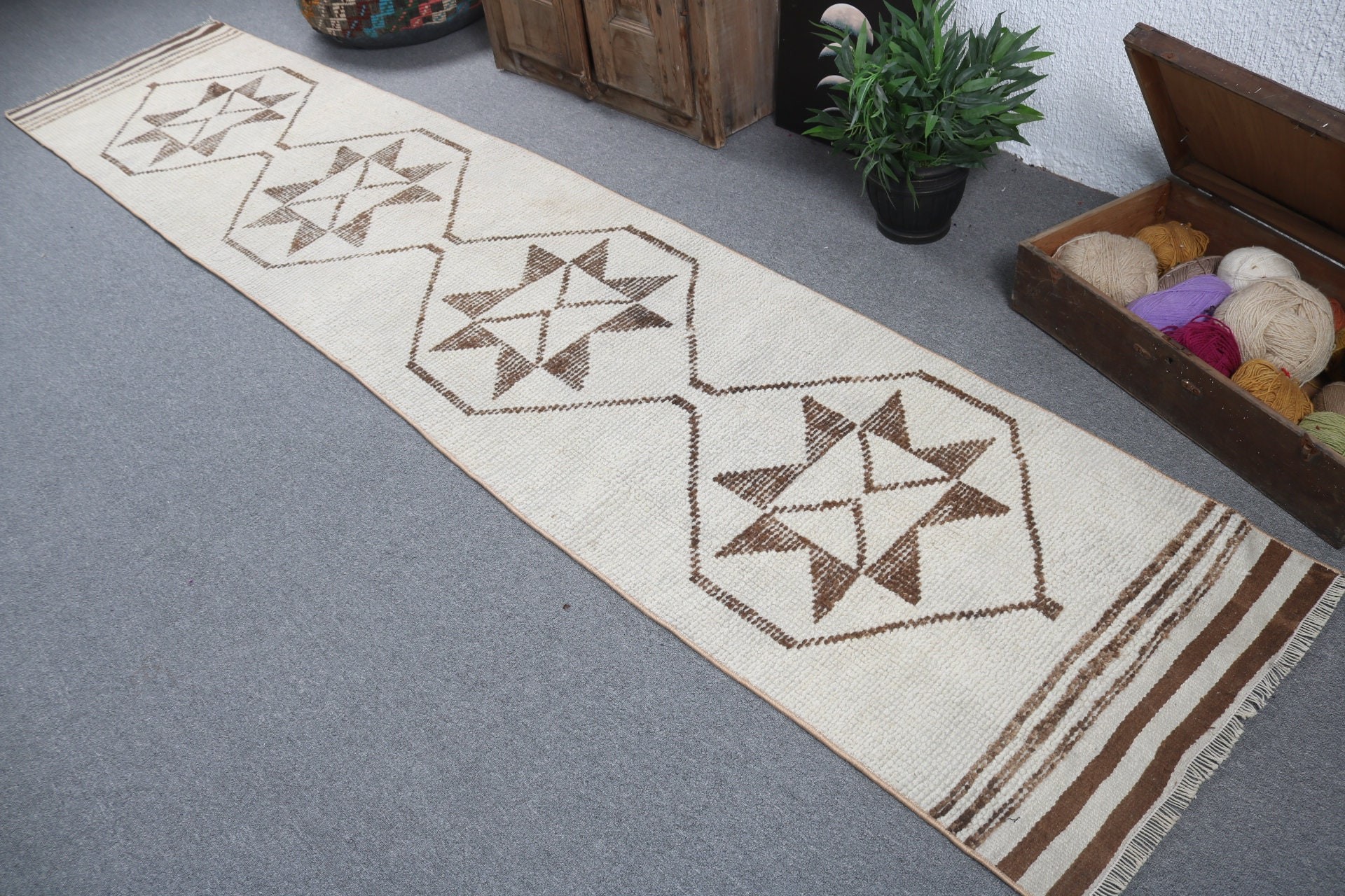 2.5x11.9 ft Runner Rugs, Stair Rugs, Kitchen Rug, Modern Rug, Neutral Rugs, Turkish Rug, Vintage Rugs, Beige Oushak Rugs, Handwoven Rugs