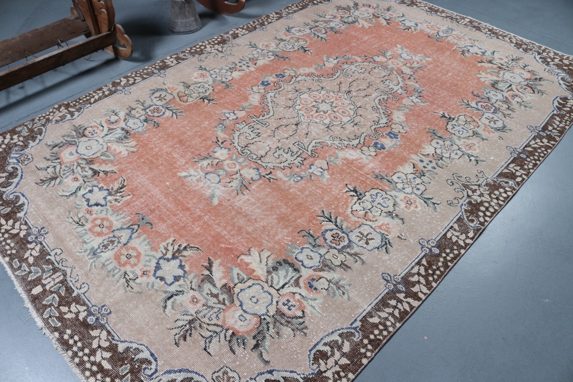 6x9.4 ft Büyük Halı, Anadolu Halısı, Vintage Halı, Yemek Odası Halısı, Türk Halısı, Salon Halıları, Havalı Halılar, Yatak Odası Halıları, Turuncu Soğuk Halı