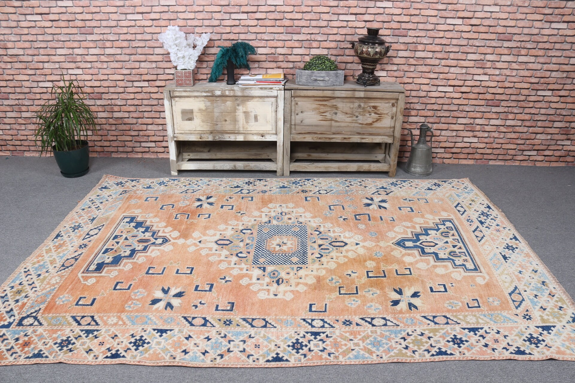 Harika Halılar, 5.7x8.5 ft Büyük Halı, Turuncu Ev Dekorasyonu Halısı, Mutfak Halısı, Vintage Halı, Yatak Odası Halısı, Salon Halıları, Türk Halıları, Salon Halıları