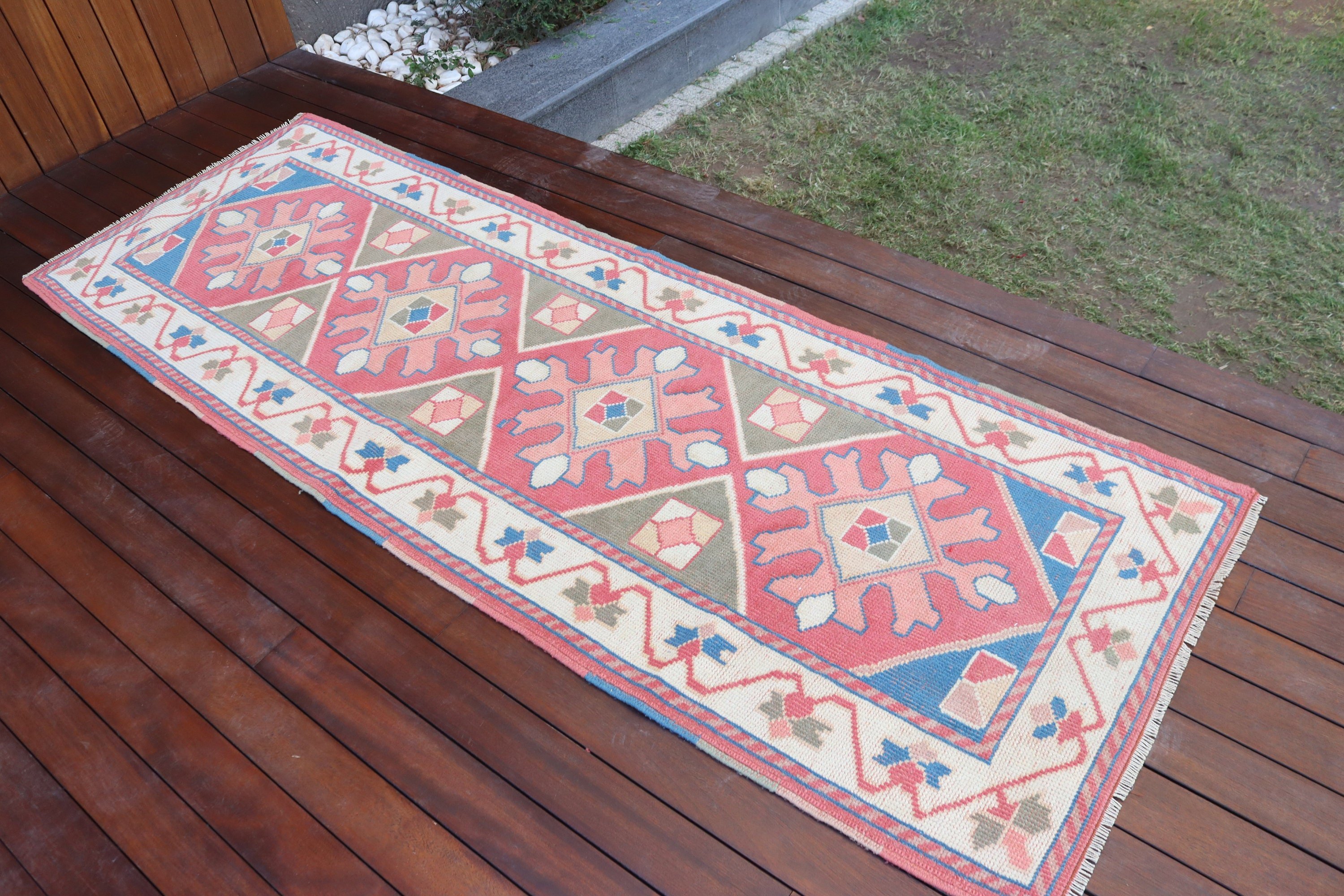 Mutfak Halısı, Vintage Halı, Pembe Ev Dekorasyonu Halıları, Oushak Halısı, Vintage Runner Halıları, 2.6x7.4 ft Runner Halıları, Koridor Halısı, Türk Halıları