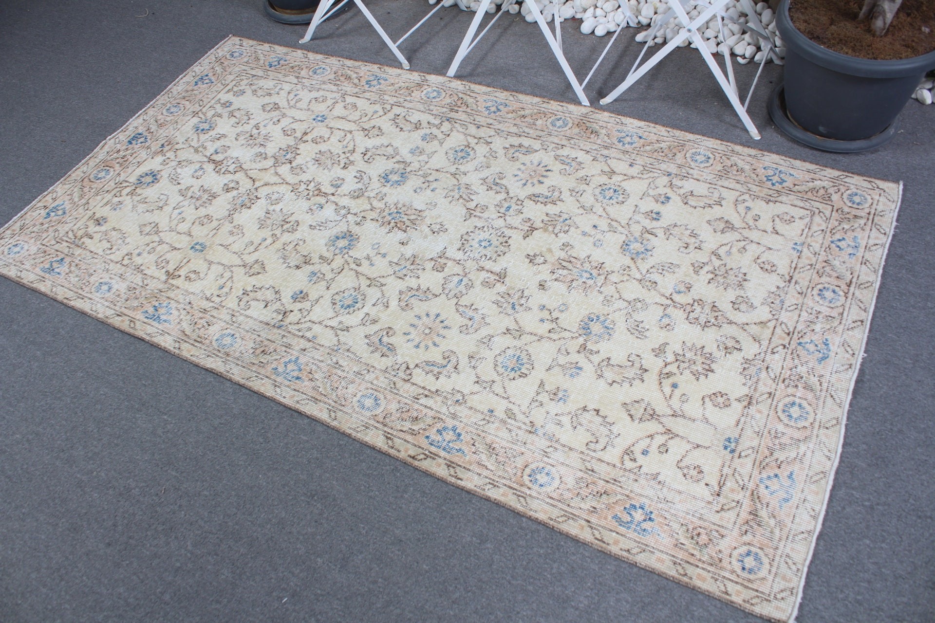 Cool Rug, Vintage Rug, Beige Kitchen Rug, 3.7x6.8 ft Area Rugs, Outdoor Rug, Rugs for Nursery, Turkish Rug, Living Room Rug