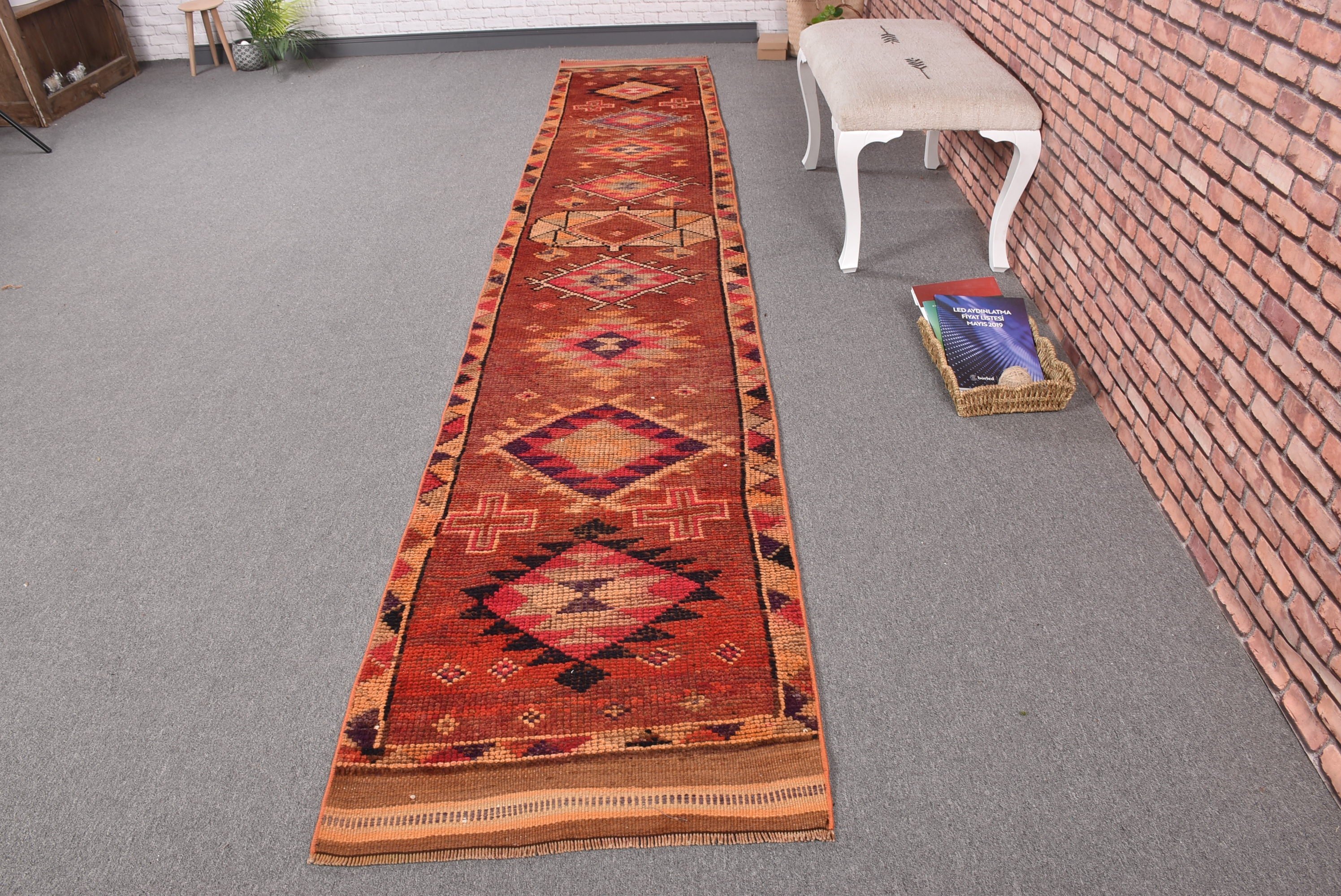 Stair Rugs, Kitchen Rug, Home Decor Rug, Vintage Rugs, Bronze Home Decor Rug, Turkish Rug, Floor Rug, Bedroom Rugs, 2.4x13.4 ft Runner Rugs