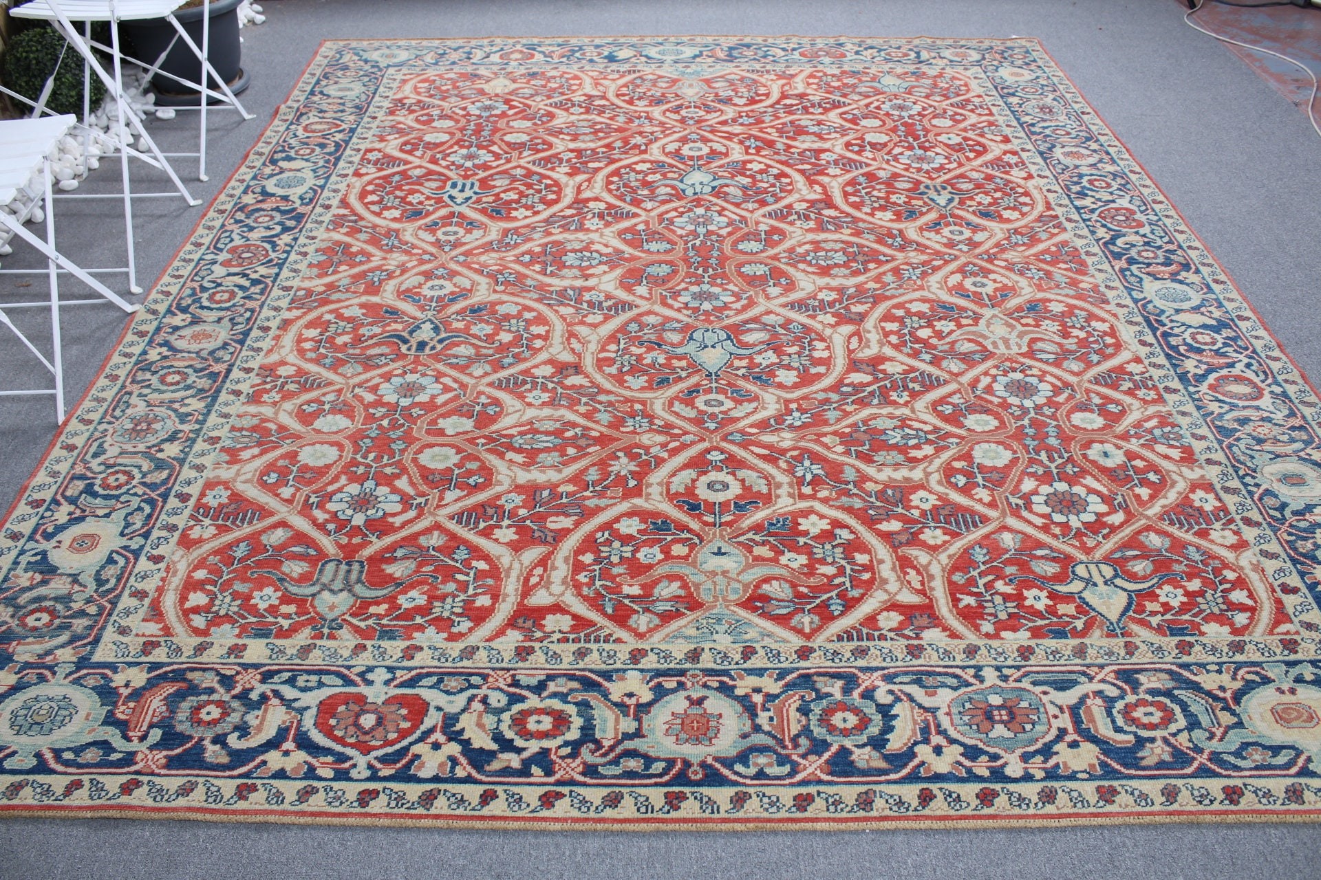 8.4x9.8 ft Büyük Boy Halılar, Yemek Odası Halısı, Kırmızı Oushak Halıları, Türk Halısı, Antika Halılar, Vintage Halı, Yatak Odası Halıları, Salon Halısı, Parlak Halı