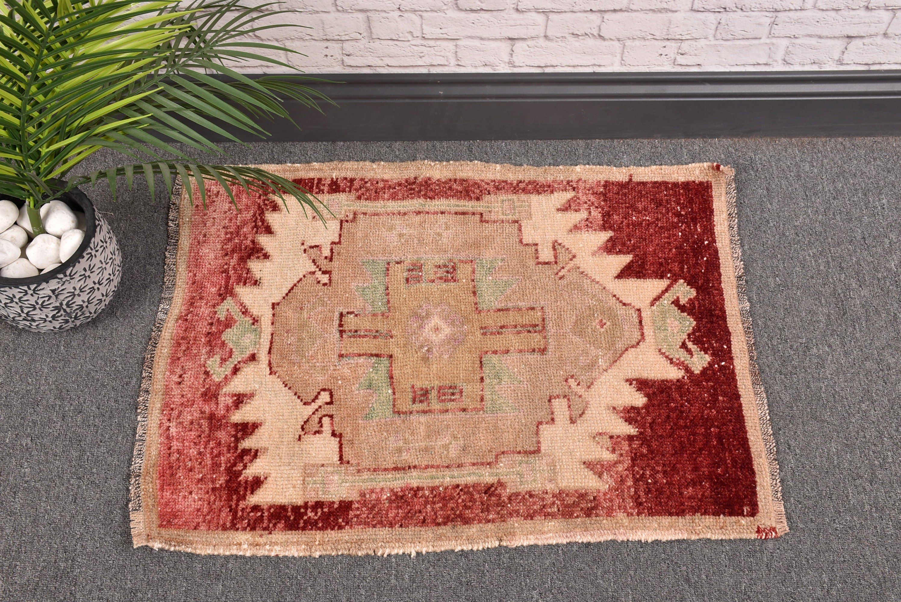 Boho Halı, 1.7x2.3 ft Küçük Halılar, Geometrik Halı, Paspas Halısı, Türk Halıları, Etnik Halı, Bej Geometrik Halı, Vintage Halılar, Banyo Halısı