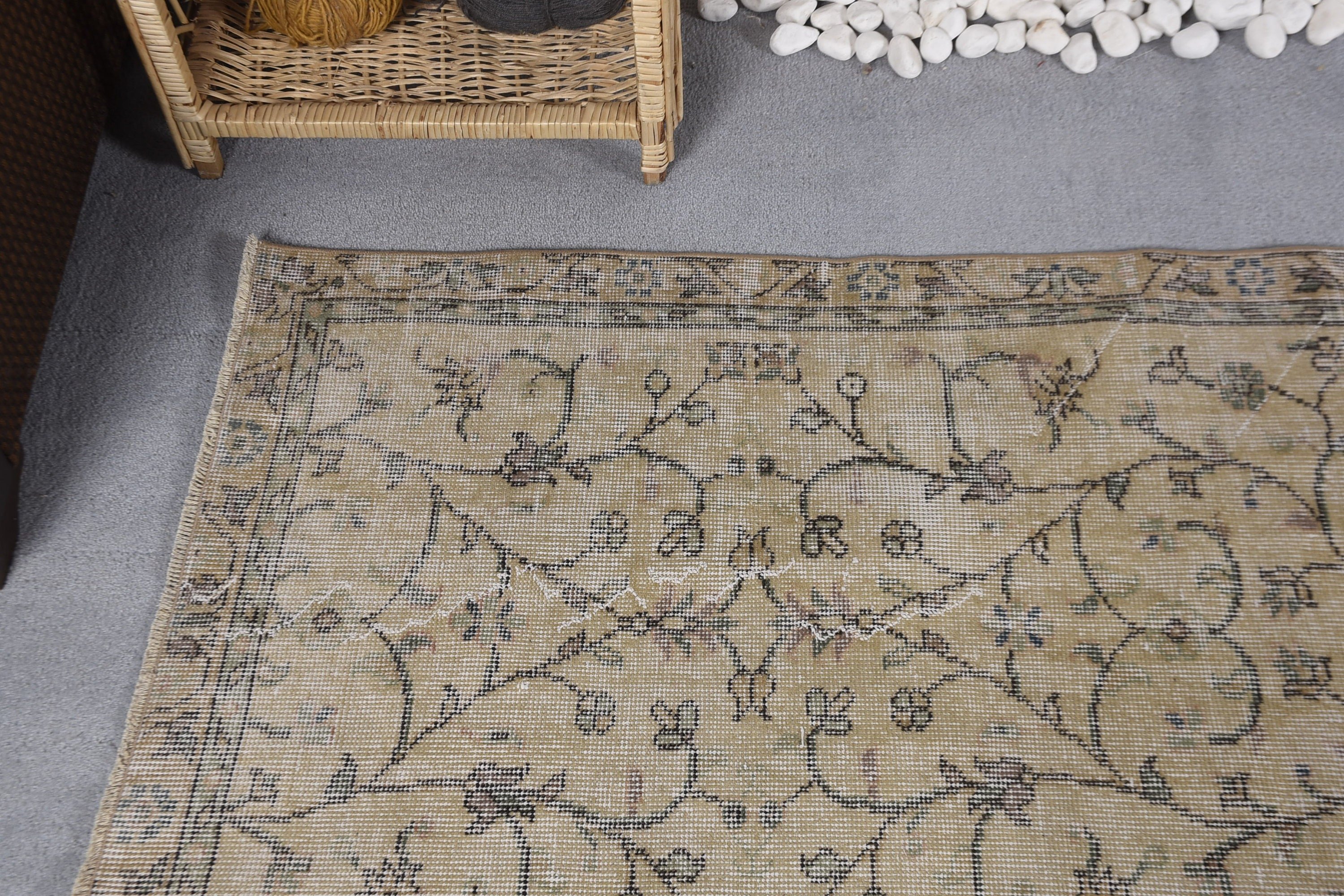 Beige Antique Rug, Kitchen Rugs, Turkish Rug, Oushak Rug, 2.8x6.5 ft Accent Rugs, Nursery Rug, Antique Rug, Vintage Rugs, Rugs for Nursery