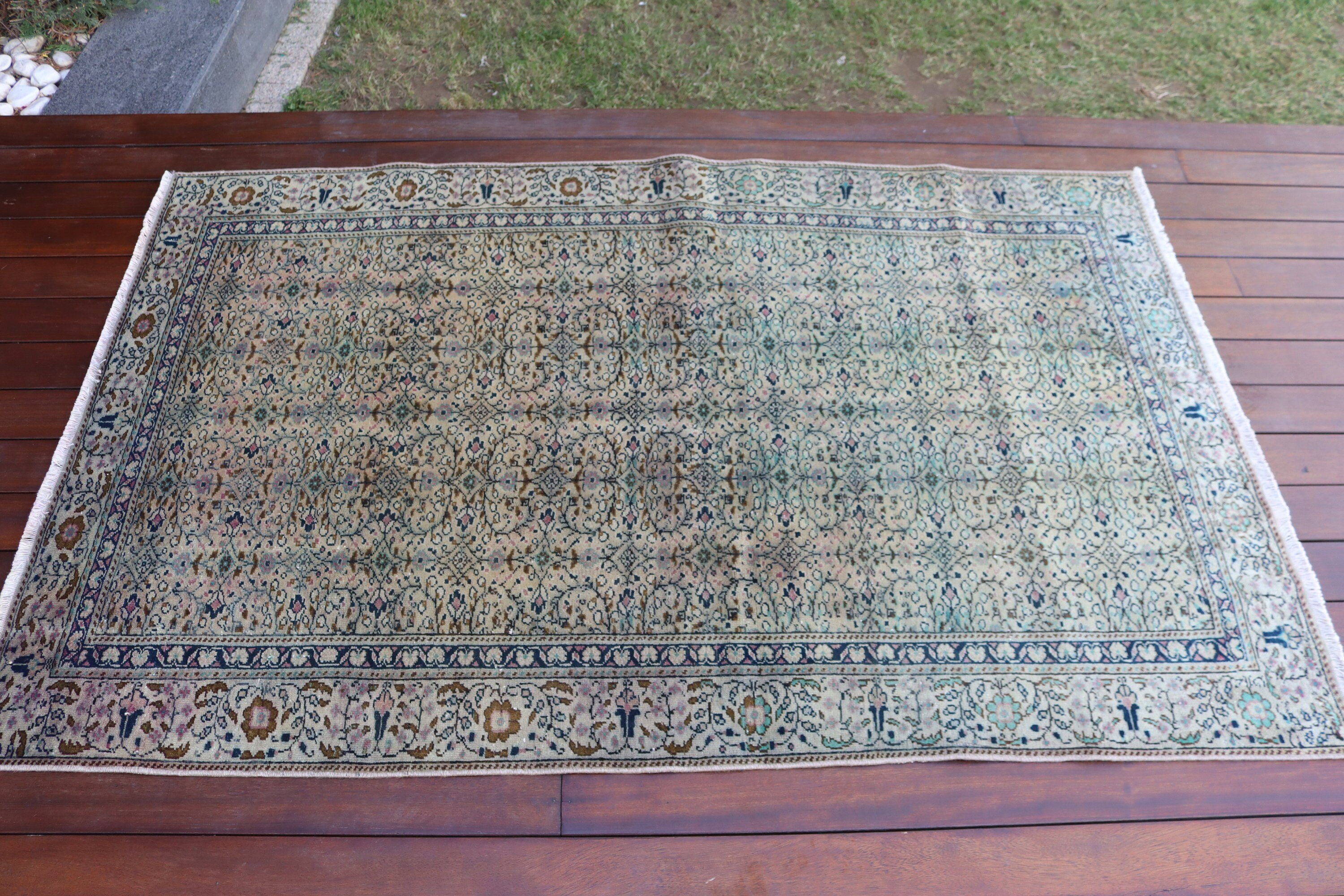 Anadolu Halısı, Vintage Vurgulu Halı, Vintage Halılar, Yün Halı, Çocuk Halısı, Etnik Halı, Türk Halıları, Bej Nötr Halı, 3,5x5,5 ft Vurgulu Halılar