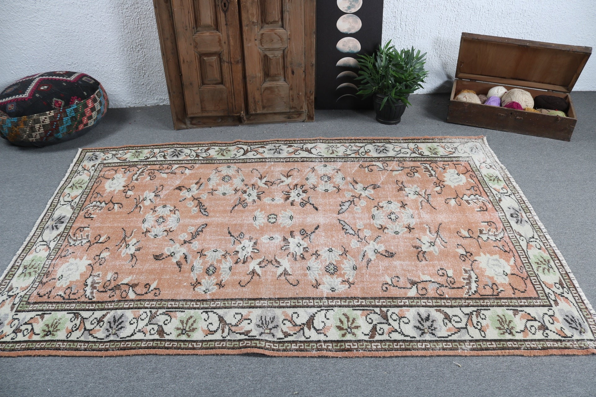 Vintage Halılar, Mutfak Halıları, Turuncu El Dokuma Halı, Ofis Halıları, İç Mekan Halıları, Türk Halıları, Soğuk Halı, Yemek Odası Halısı, 4,9x7,5 ft Alan Halısı