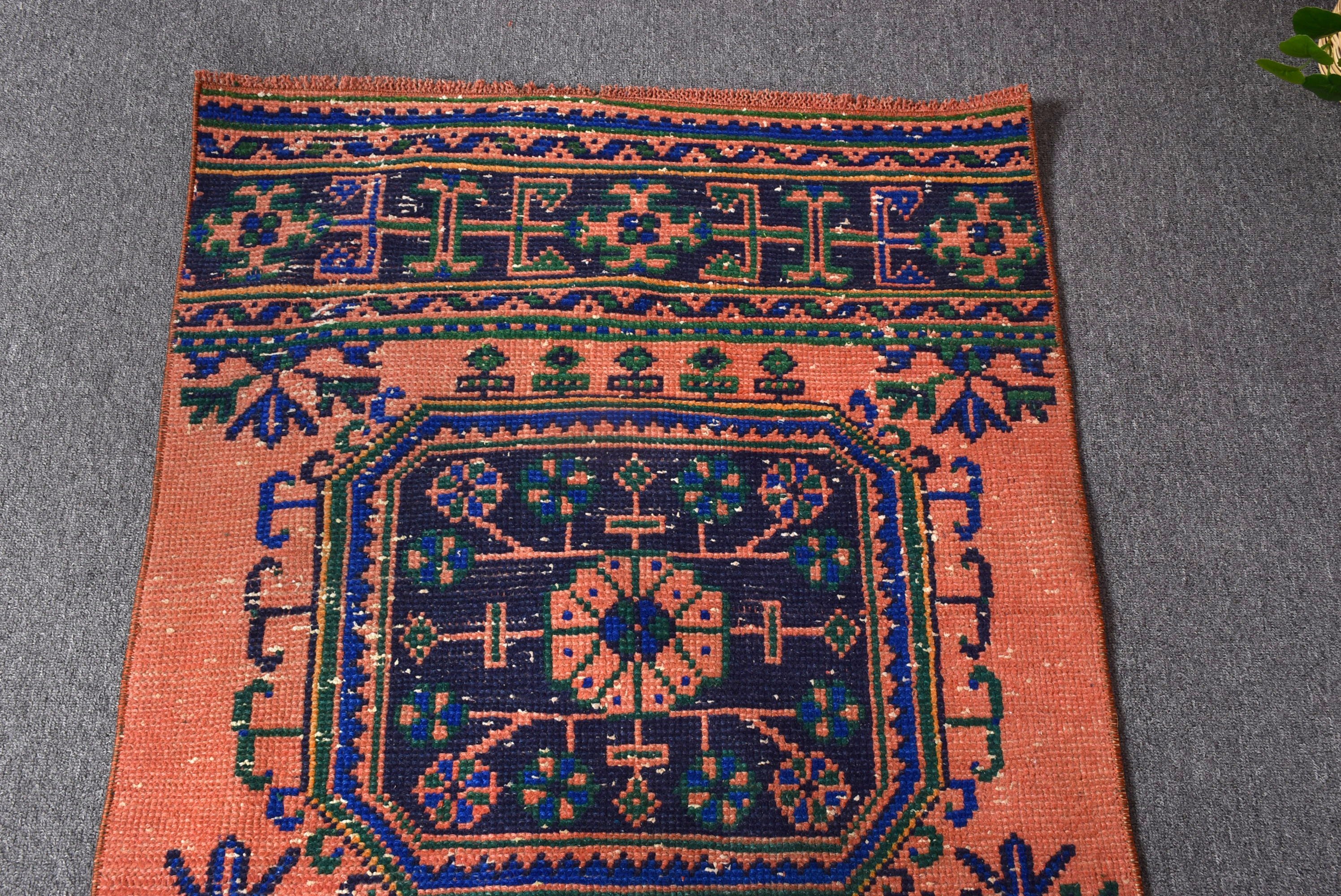 Türk Halısı, Vintage Halı, Mutfak Halısı, Yer Halıları, 2.7x11.5 ft Runner Halısı, Vintage Runner Halıları, Yatak Odası Halıları, Turuncu Geometrik Halılar