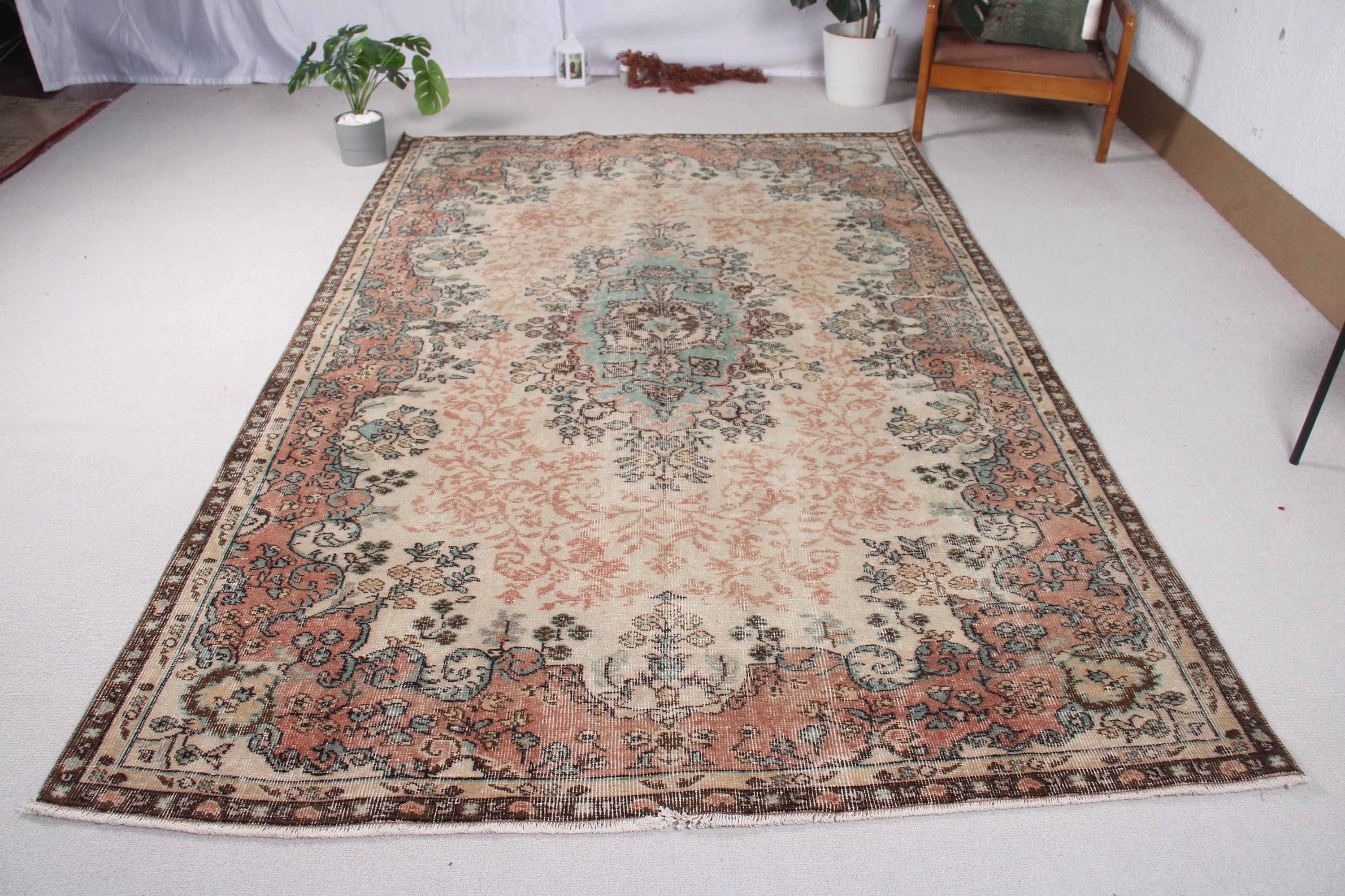 Bej Oryantal Halılar, Büyük Vintage Halılar, Büyük Boho Halı, Vintage Halılar, Türk Halısı, 6,1x9,2 ft Büyük Halılar, Harika Halılar