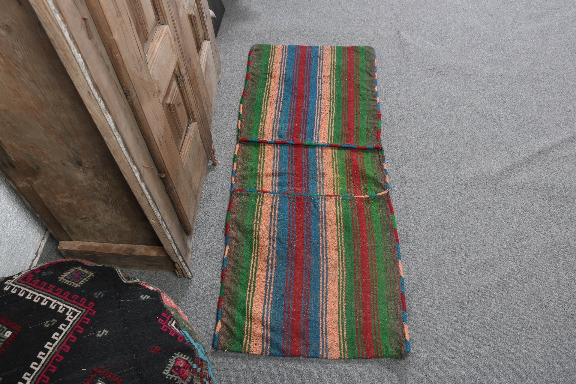 1.6x4 ft Small Rugs, Green Flatweave Rug, Turkish Rugs, Kilim, Bedroom Rugs, Antique Rug, Geometric Rugs, Vintage Rug, Door Mat Rugs