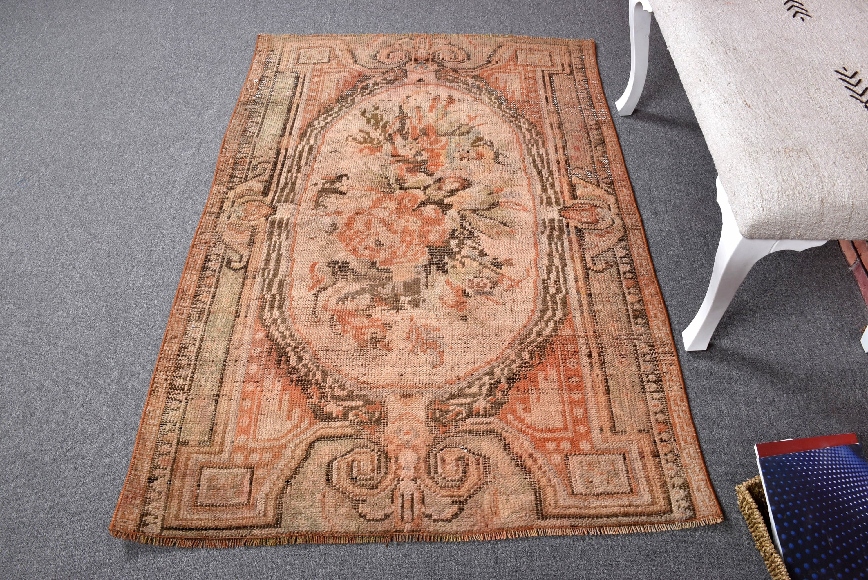 Boho Vurgulu Halılar, Yün Halılar, Vintage Halılar, Dekoratif Halılar, 3,6x5,3 ft Vurgulu Halılar, Türk Halıları, Ev Dekorasyonu Halıları, Turuncu Yün Halılar