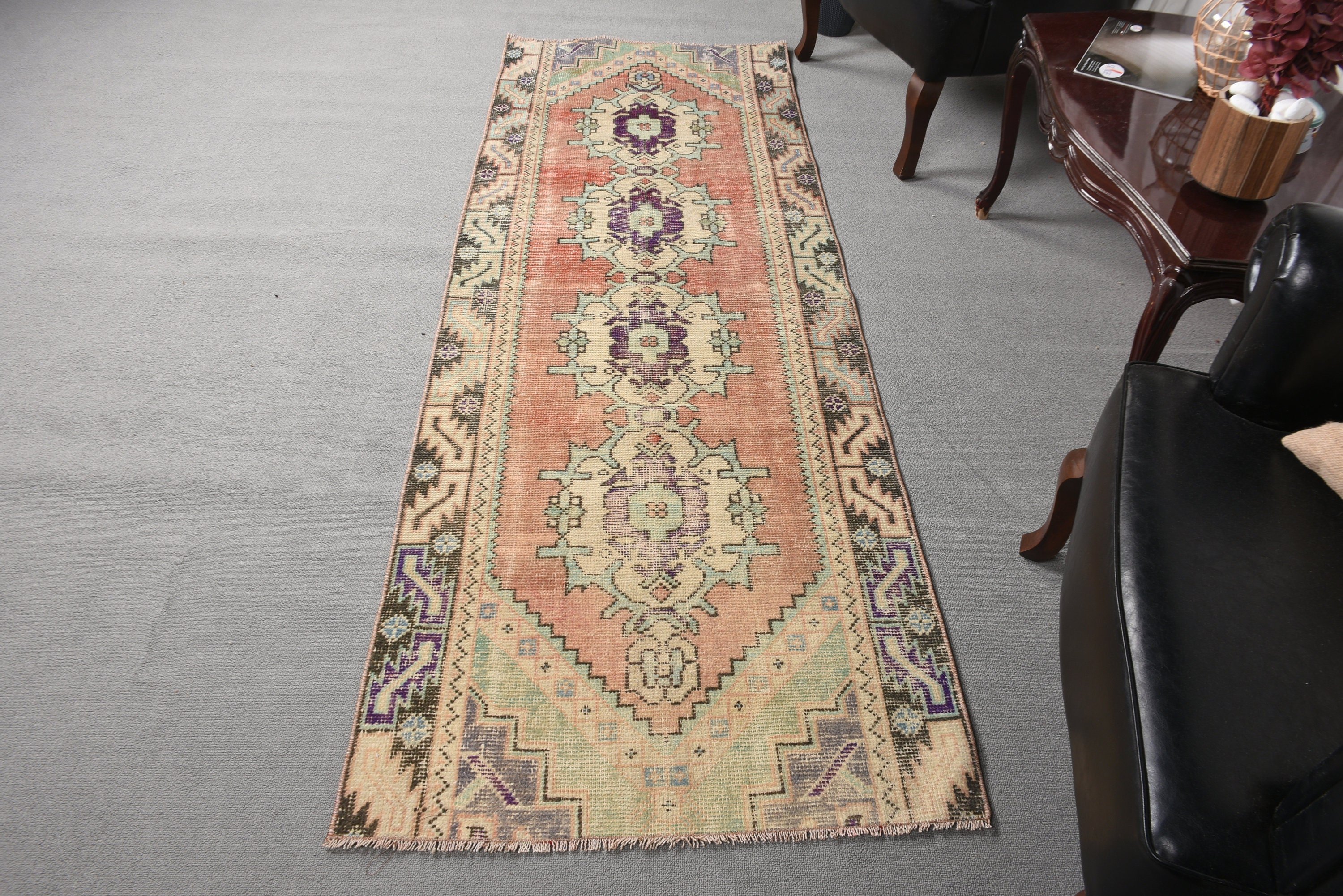 2.7x7.7 ft Runner Halıları, Türk Halısı, Ev Dekorasyonu Halıları, Koridor Halıları, Turuncu El Dokuma Halıları, Fas Halısı, Vintage Runner Halısı, Vintage Halılar