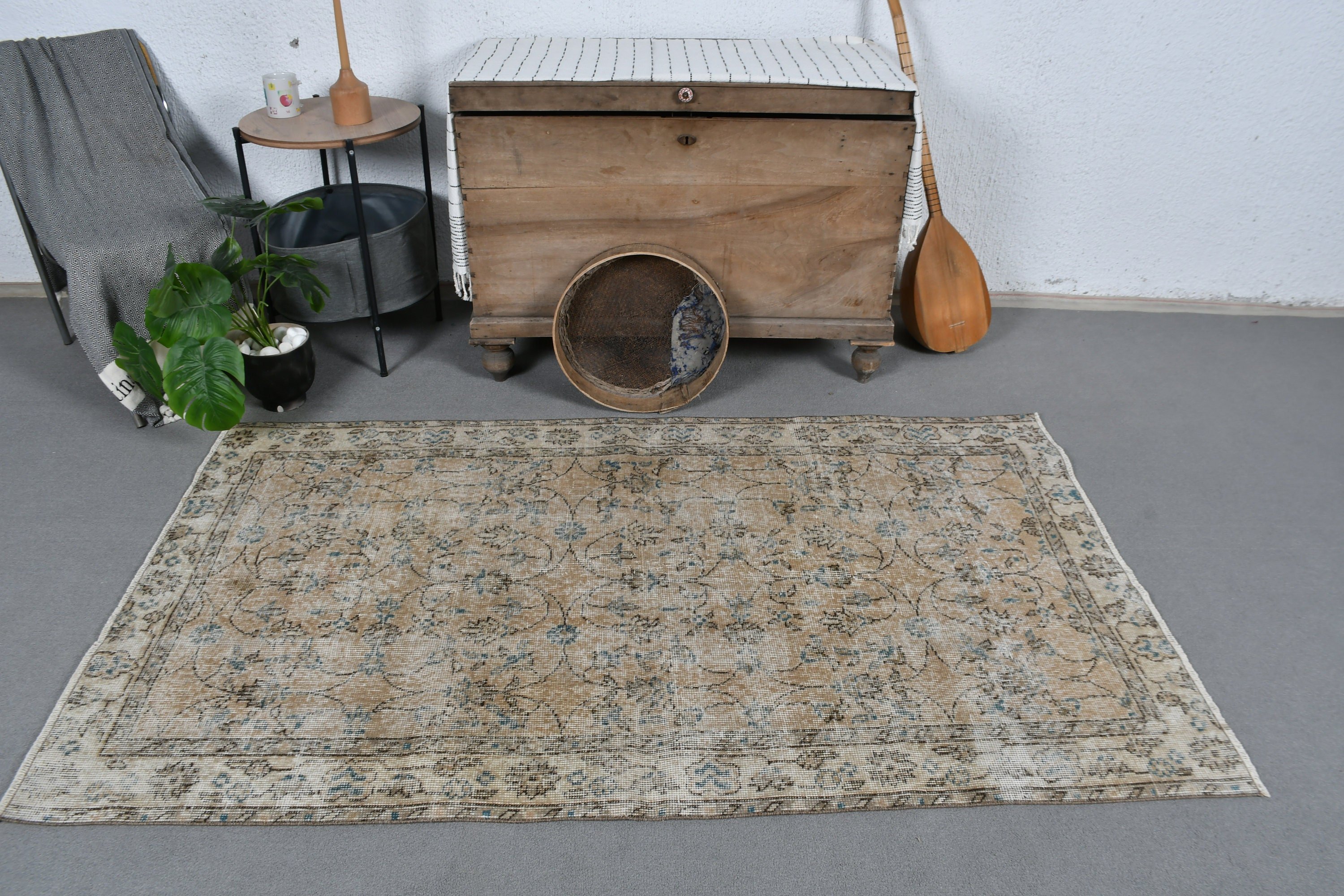 Vintage Rugs, Turkish Rug, Cool Rug, Wool Rug, Kitchen Rugs, Bedroom Rug, Rugs for Entry, 3.7x6.3 ft Accent Rug, Beige Home Decor Rug