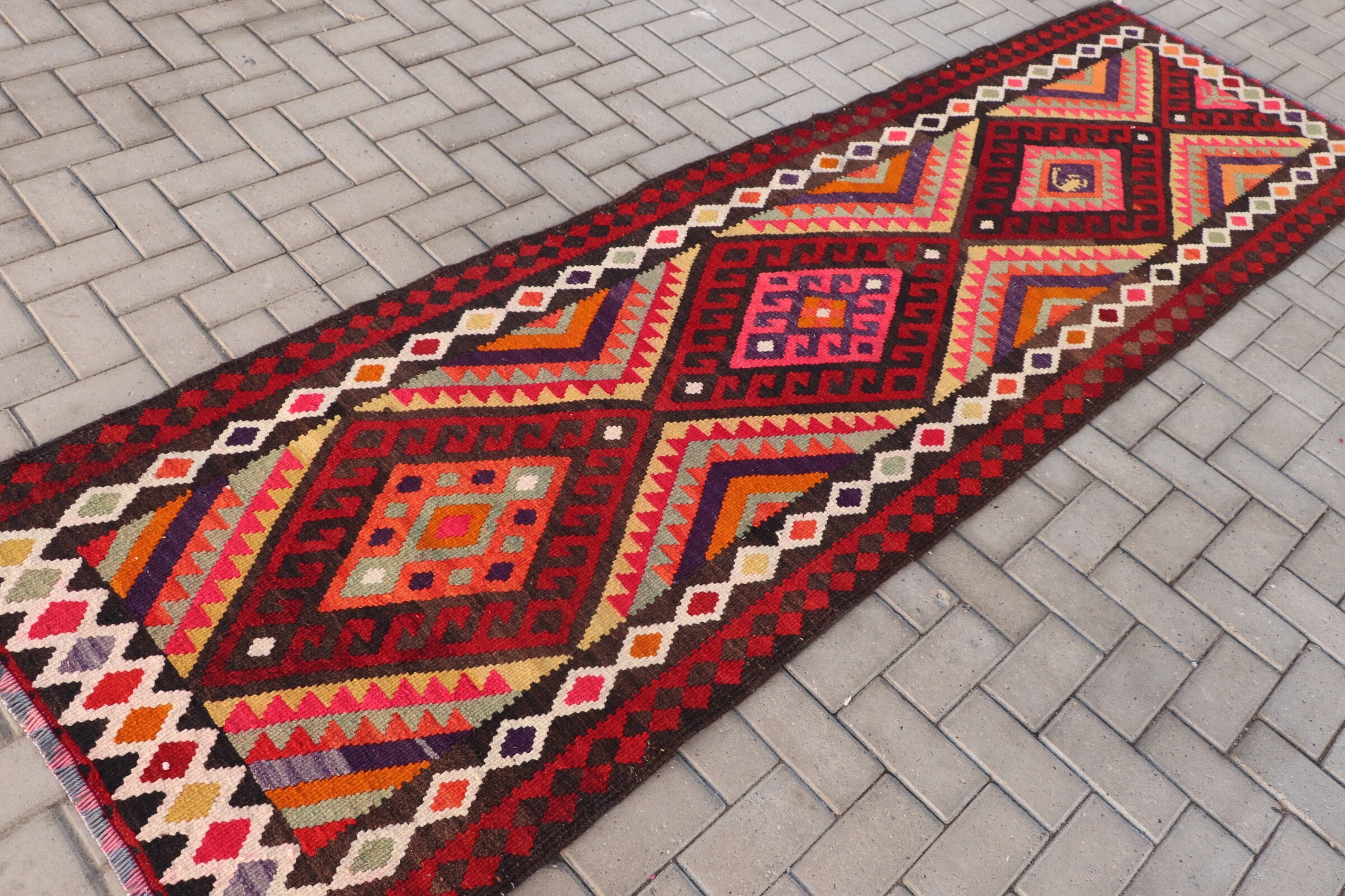 Antique Rug, Rugs for Runner, Hallway Rug, Turkish Rugs, Red Kitchen Rug, Vintage Rugs, 3.1x10.4 ft Runner Rugs, Ethnic Rug