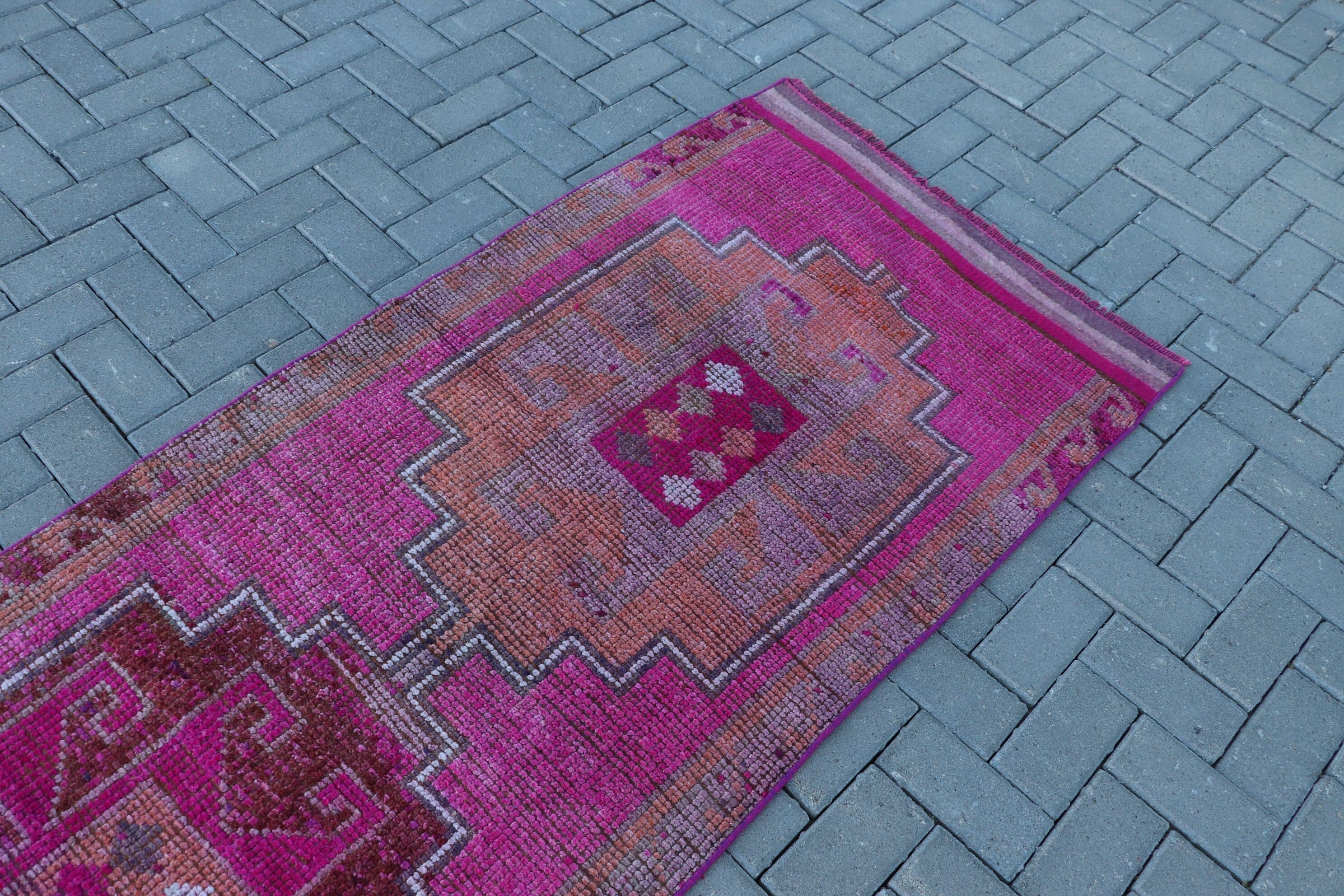 Vintage Rugs, Corridor Rug, Pale Rug, Oushak Rug, Hallway Rugs, Moroccan Rug, Turkish Rugs, Pink  3x10.6 ft Runner Rug