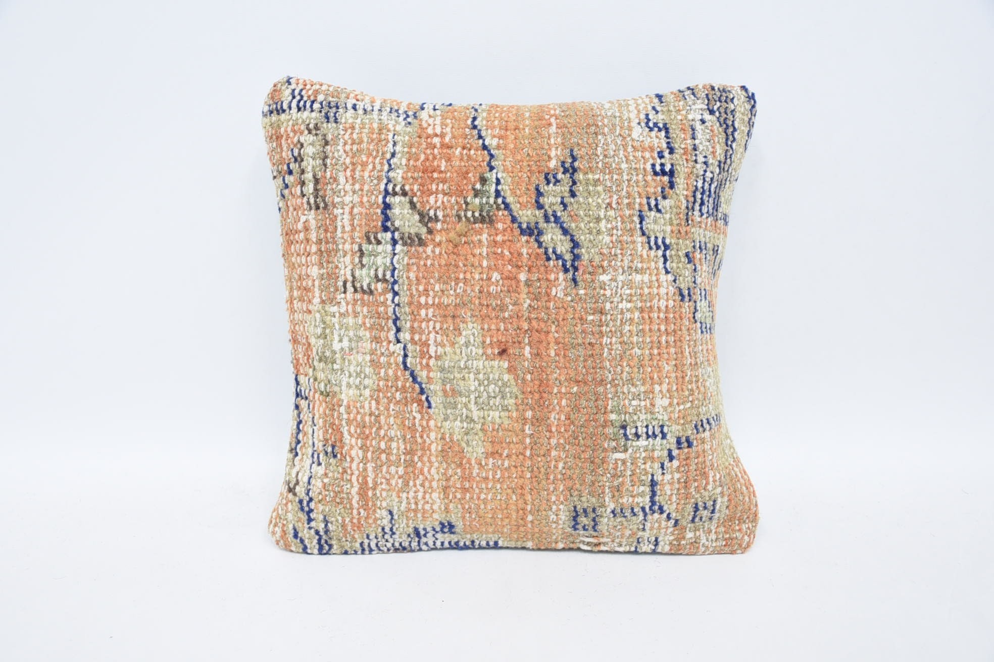 Handmade Kilim Cushion, Car Cushion Cover, 12"x12" Orange Pillow, Antique Pillows, Meditation Pillow Case, Vintage Pillow, Boho Pillow