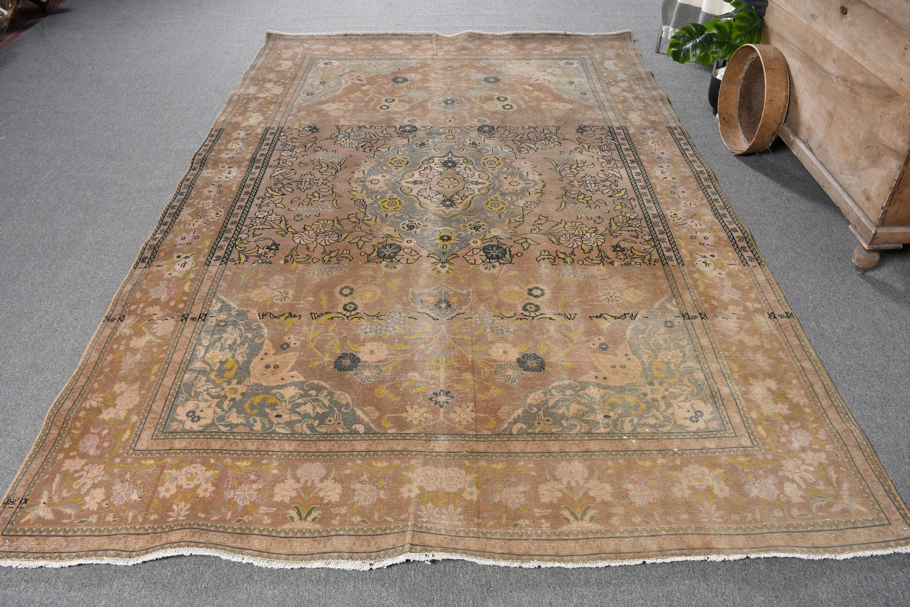 6.2x9.4 ft Büyük Halı, Kahverengi Yatak Odası Halısı, Türk Halısı, Vintage Halı, Salon Halıları, Antika Halılar, Fas Halıları, Yatak Odası Halıları, Düğün Halıları