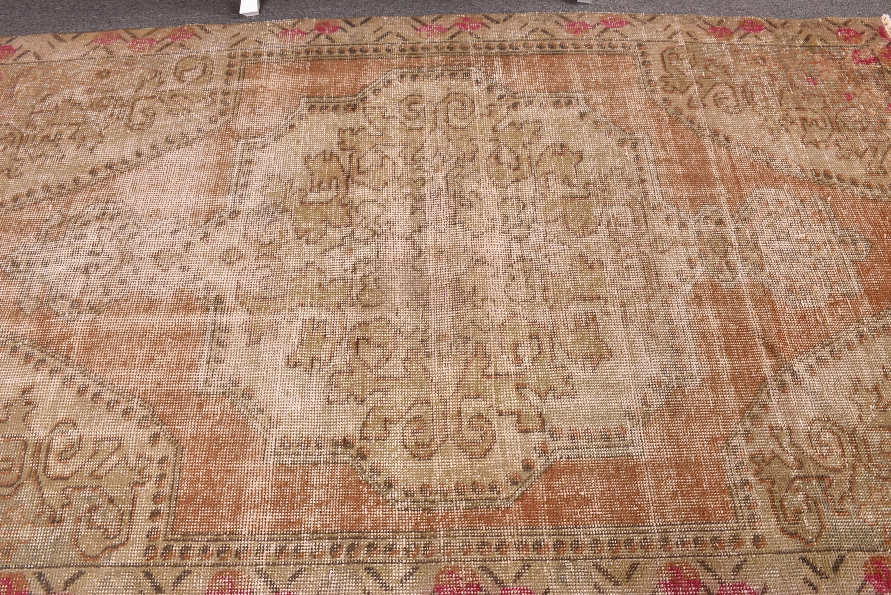 Turuncu Boho Halıları, Ev Halısı, Lüks Halılar, Oturma Odası Halısı, Ofis Halısı, 4,3x7,4 ft Alan Halıları, Vintage Halılar, Türk Halıları, Oryantal Halılar