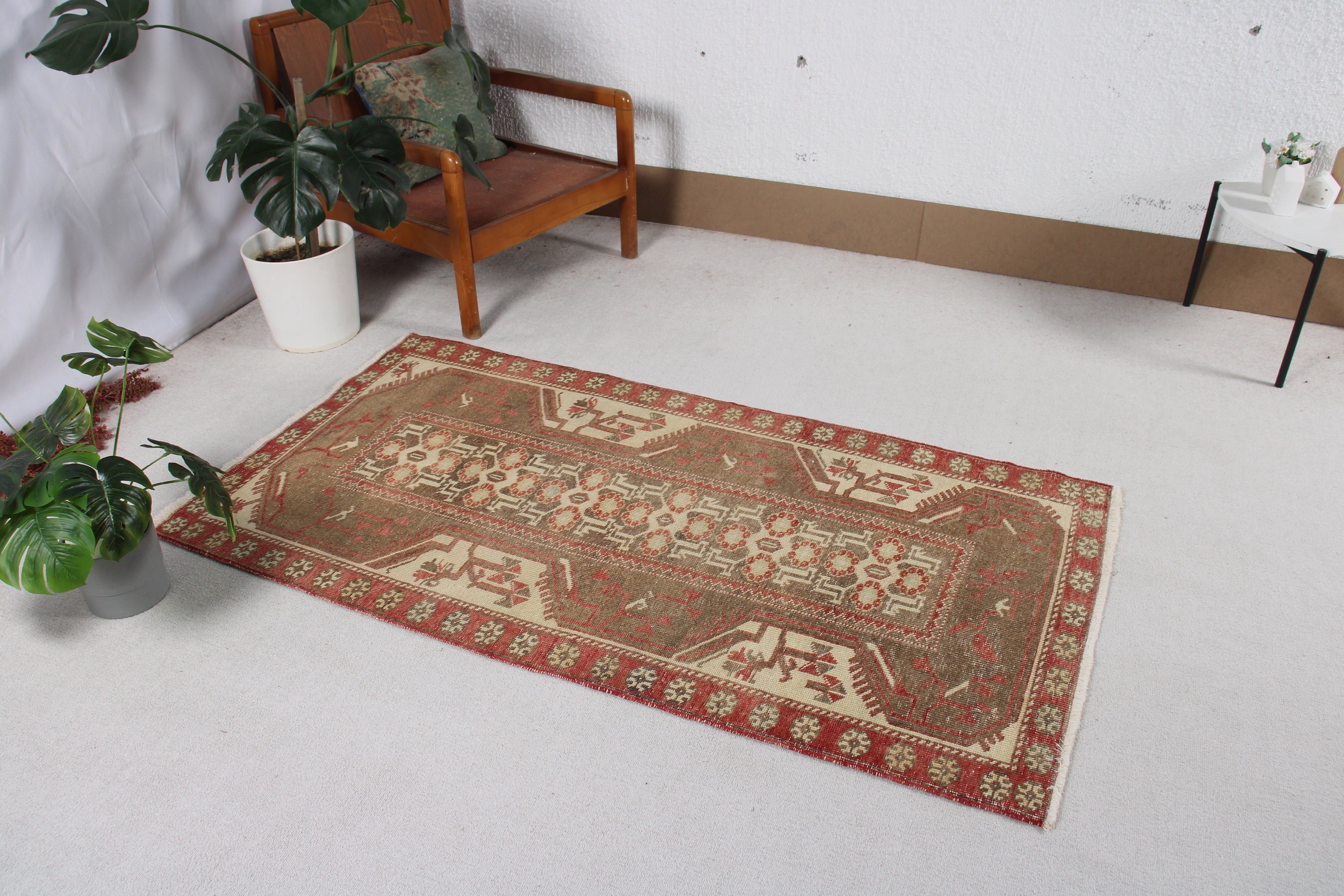 Vintage Halı, Kahverengi El Dokuma Halılar, Yatak Odası Halıları, 3x5.8 ft Aksan Halıları, Türk Halıları, Dekoratif Halılar, Boho Halıları, Çocuk Halıları