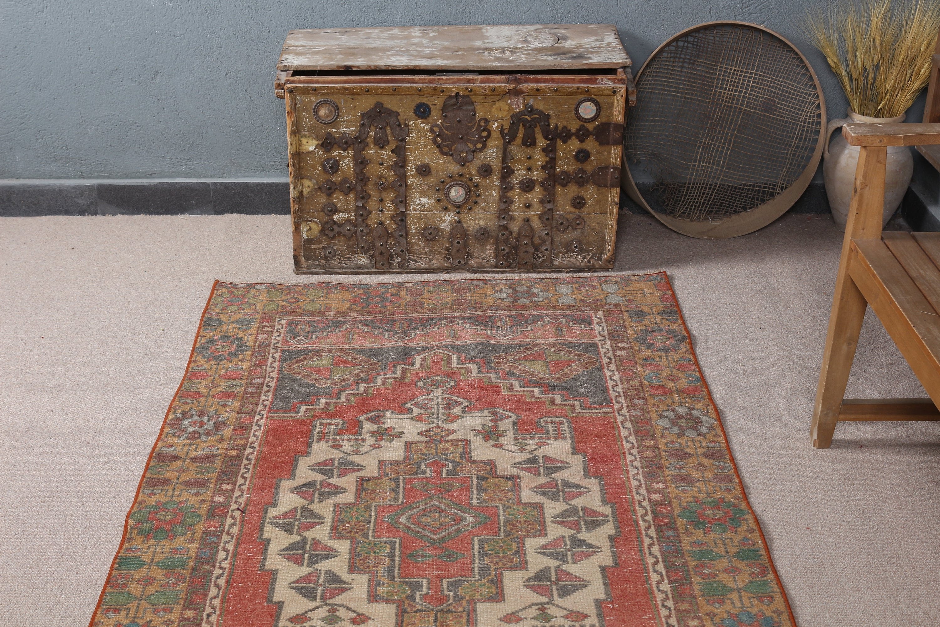 Vintage Rug, Turkish Rug, Red Moroccan Rug, 3.6x6.6 ft Accent Rug, Anatolian Rugs, Bedroom Rug, Natural Rugs, Oriental Rug, Kitchen Rug