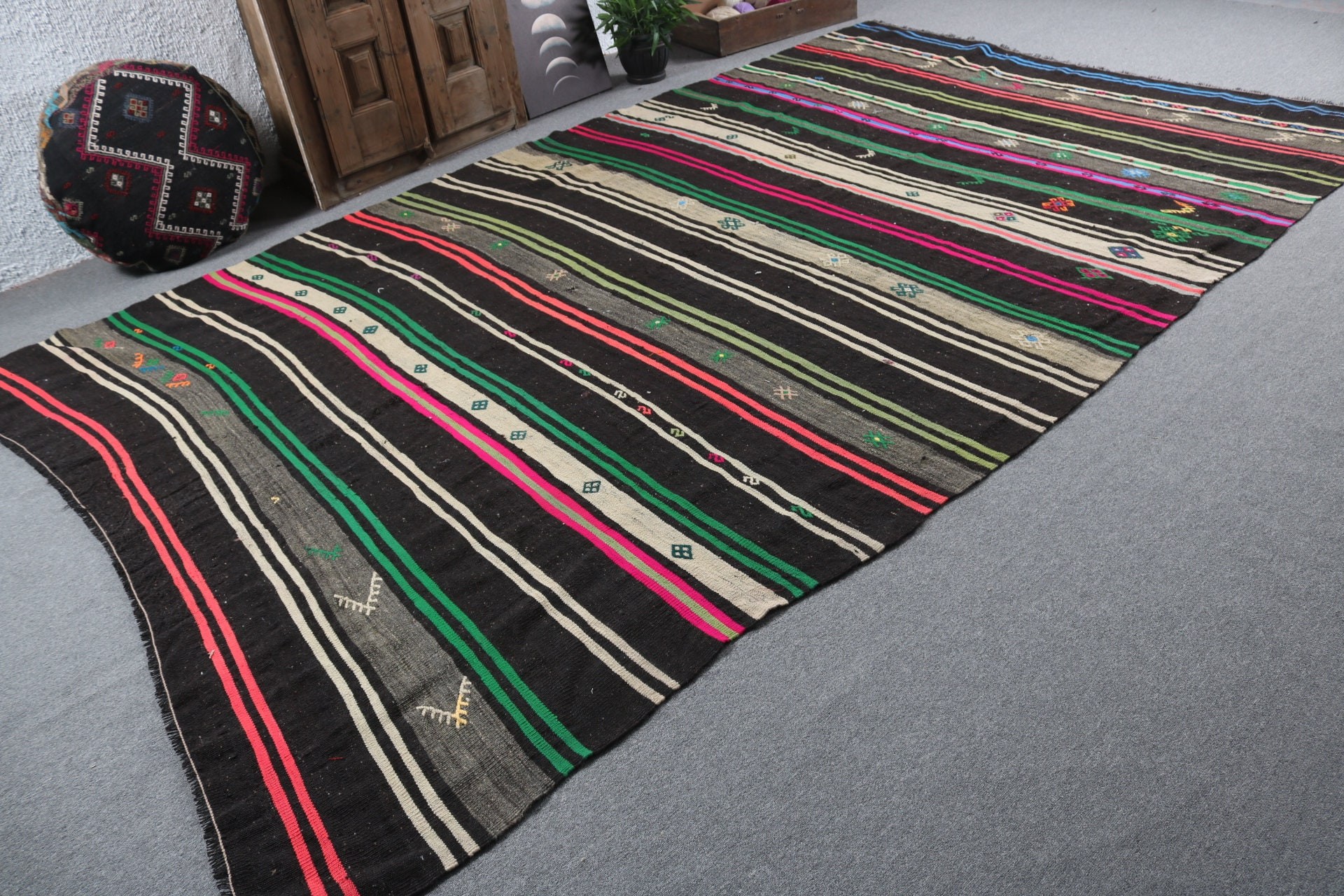 Yatak Odası Halısı, Salon Halıları, 7.3x12 ft Büyük Boy Halı, Vintage Halı, Kilim, Siyah Antika Halı, Büyük Boy Türk Halısı, Oryantal Halı, Türk Halıları