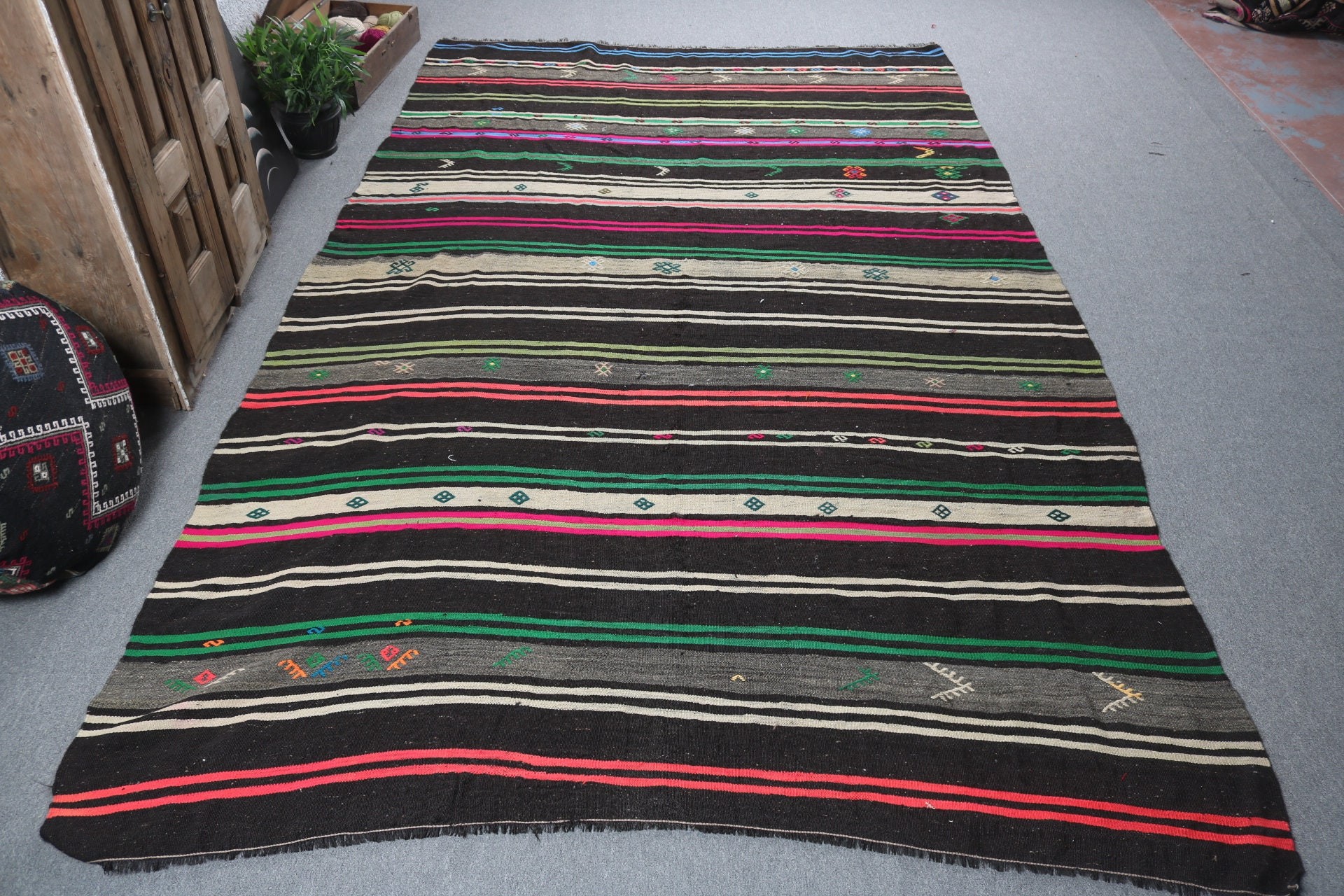 Bedroom Rug, Saloon Rugs, 7.3x12 ft Oversize Rug, Vintage Rug, Kilim, Black Antique Rug, Oversize Turkish Rug, Oriental Rug, Turkish Rugs