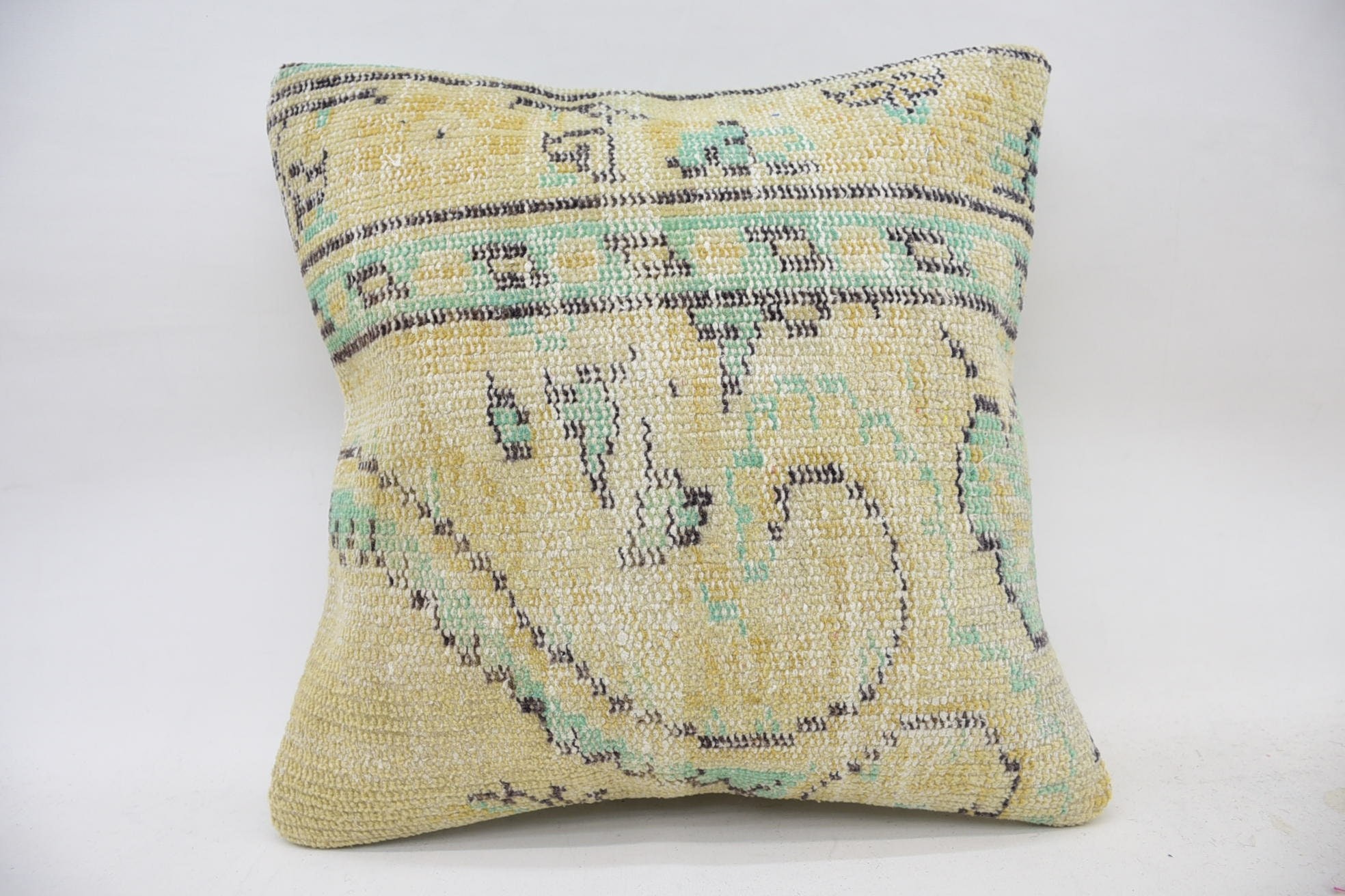 Turkish Kilim Pillow, Kilim Cushion Sham, Turkish Pillow, 18"x18" Yellow Pillow Case, Bright Pillow, Aztec Cushion, Customized Cushion